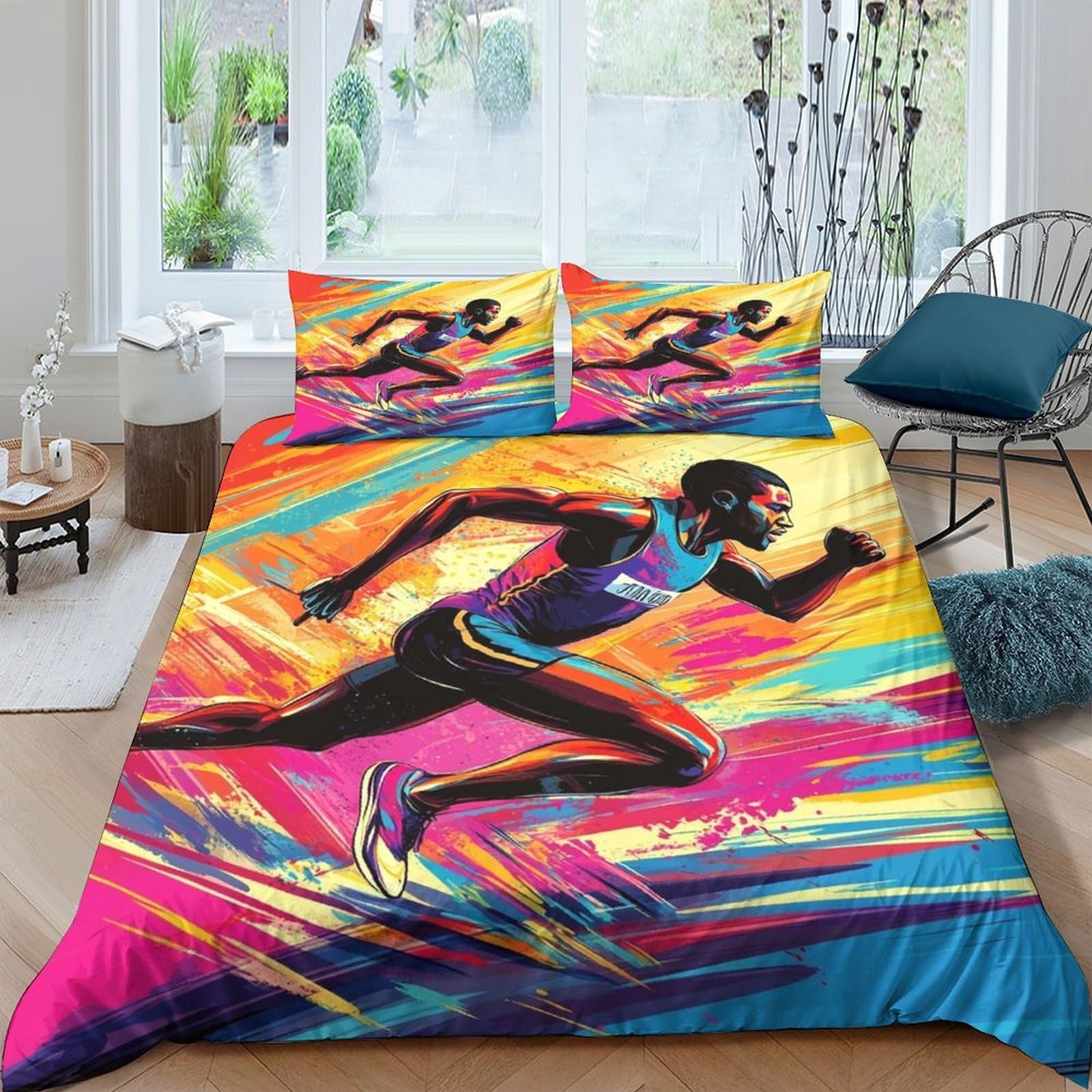 Ctjqhvkz Style-1 3D Printed Dynamic Runner Fitted Sheet Microfiber Soft Colorful Sports Art Bed Cover For Bedroom Dorm Mattress Decor Single（135X200cm）