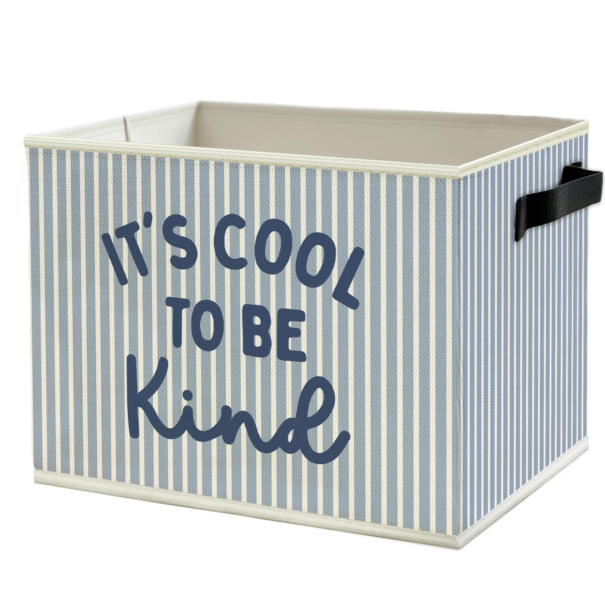 Inspirational Kids Nursery Storage Bins Box with Handles, It's Cool to Be Kind Blue Striped Collapsible Basket Organizer for Kids Boys Room Bedroom Playroom Bathroom Books Clothes