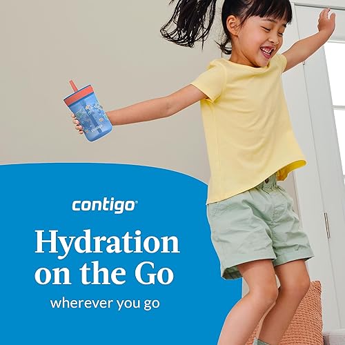 Miniatura 5 de Contigo Leighton - Botella de agua de plástico para niños, vaso de 14 onzas a prueba de derrames con popote para niños, apto para lavavajillas,