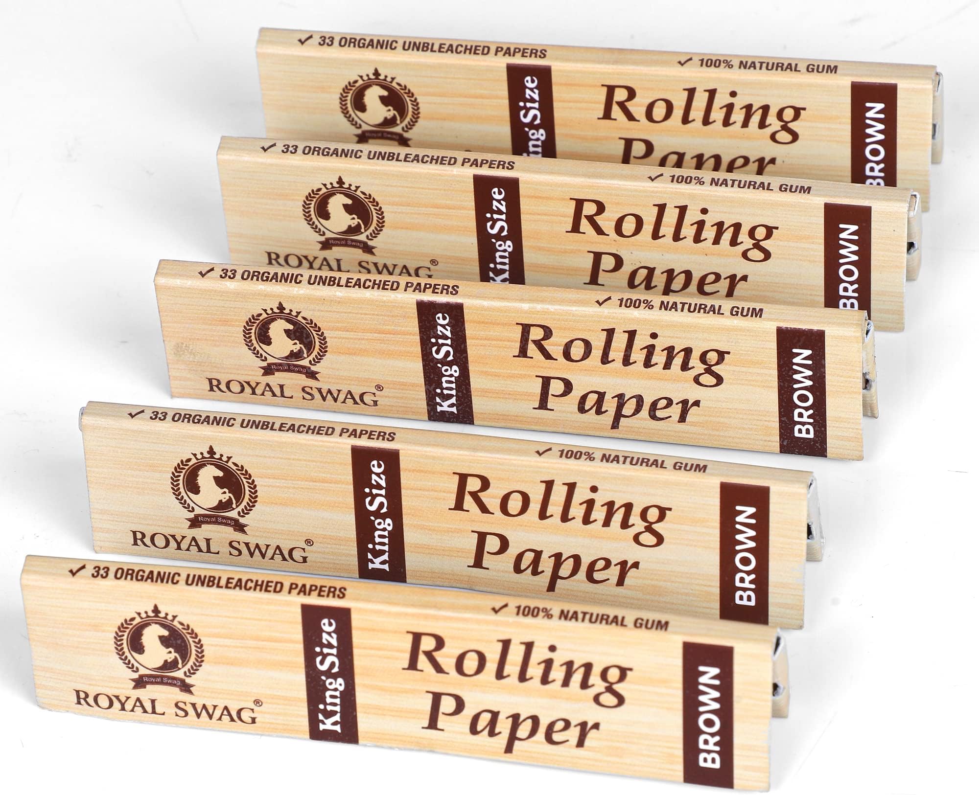 Royal Swag King Size Smoking Rolling Papers | Premium Brown Unbleached Paper | Pack Of 5 Each Pack has 33 Leaf| 165 Rolling Papers