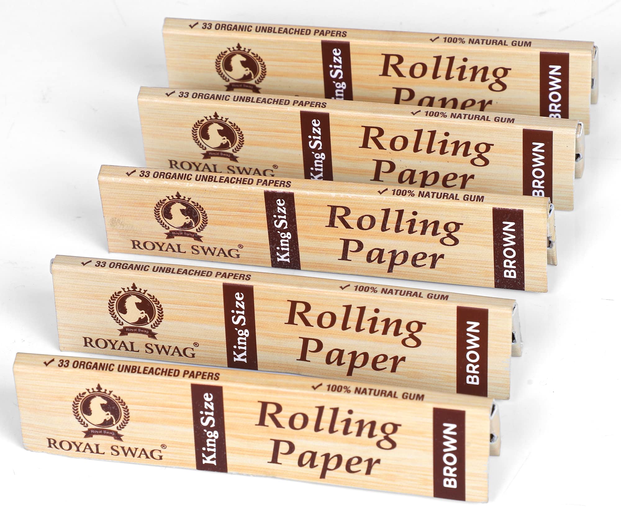 Royal Swag King Size Smoking Rolling Papers | Premium Brown Unbleached Paper | Pack Of 5 Each Pack has 33 Leaf| 165 Rolling Papers