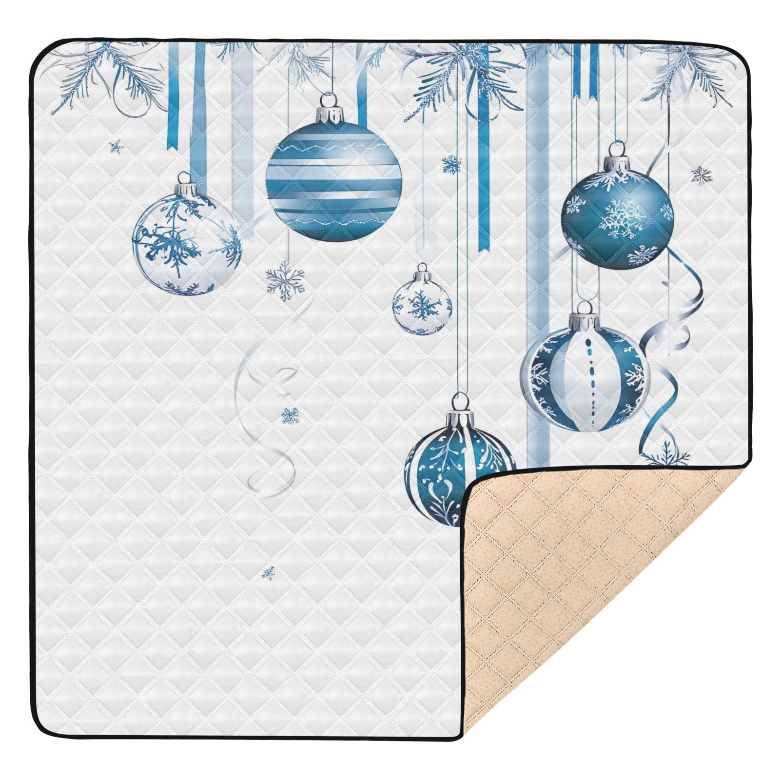 BOESI Doodle Christmas Decoration Ball Pattern Baby Play Mat, 50“ X 50” Washable Folding Crawling Mat, Baby Floor Mat, Soft, Thick, Non-Slip
