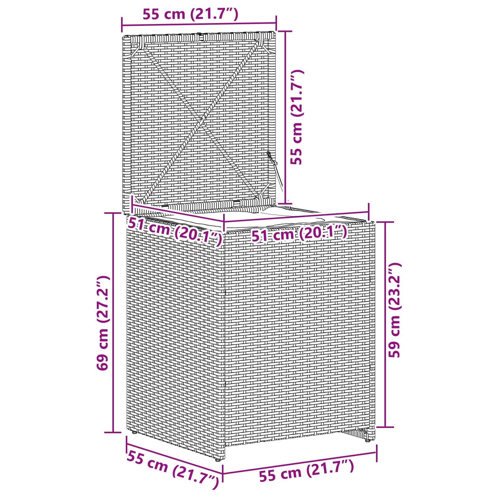 Kissenbox aus Stahl 55 x 55 x 69 cm wetterfeste Gartenbox mit verstellbaren Füßen, Innenfutter für Auflagen und Outdoor Zubehör, praktische Terrassenbox für Balkon und Gartenlagerung