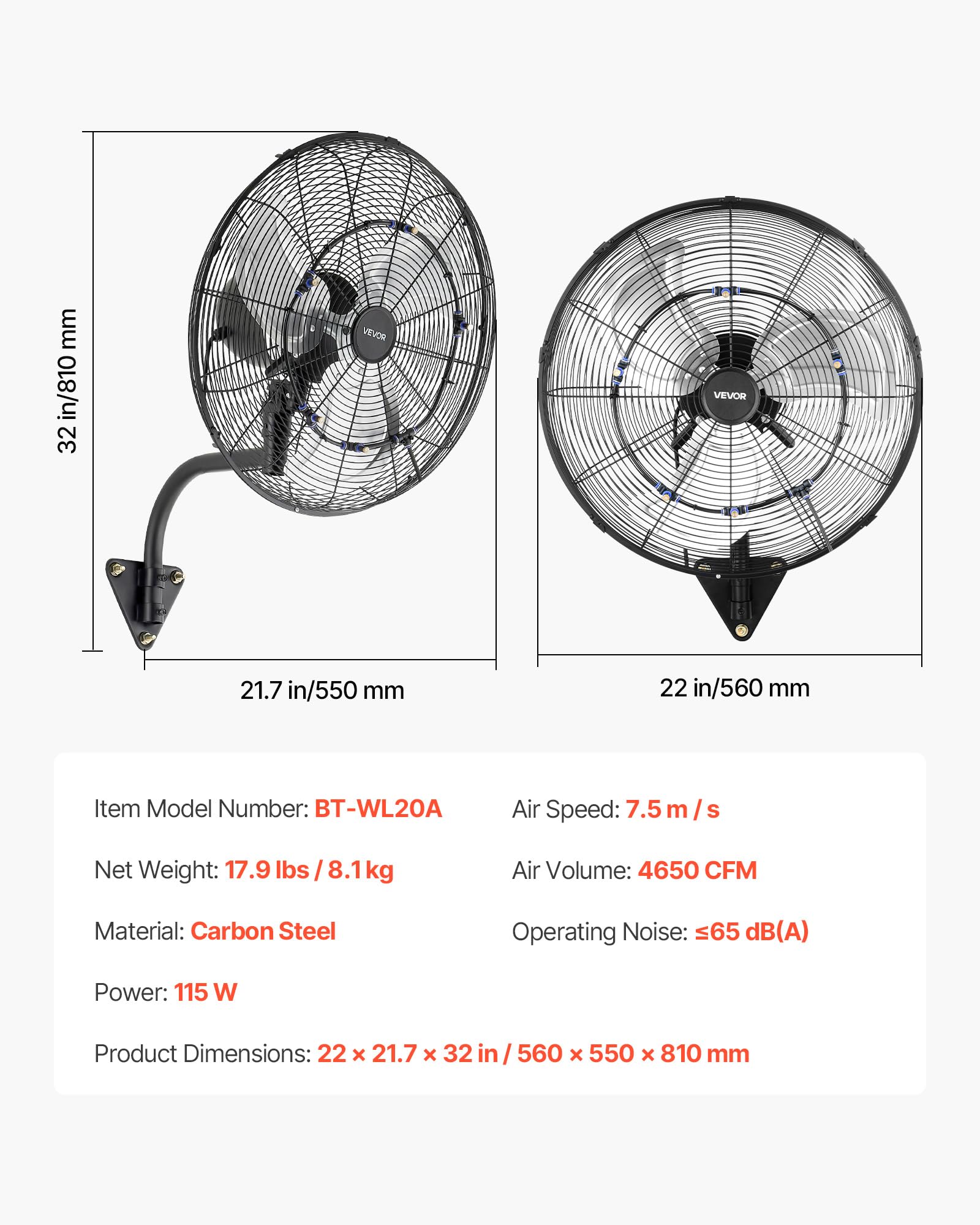VEVOR Ventilador de Pared con 3 Velocidades, Nebulización, Control Remoto y Termostato, IP44, Ventilador Industrial Oscilante de Acero al Carbono para Exterior, Taller, Invernadero, Ganadería, Garaje
