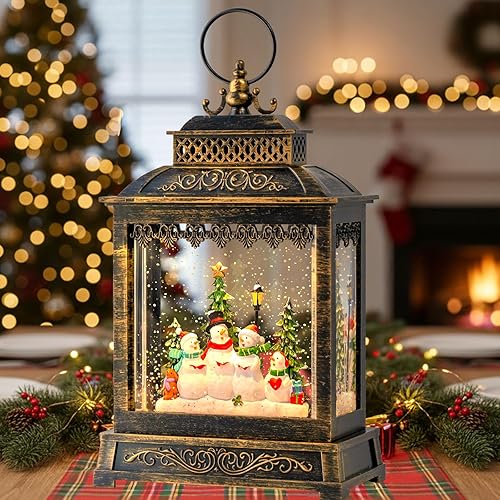 Globos de nieve de Navidad, farol de nieve de Navidad con música de muñeco de nieve, temporizador de 6 horas, linterna iluminada con pilas para