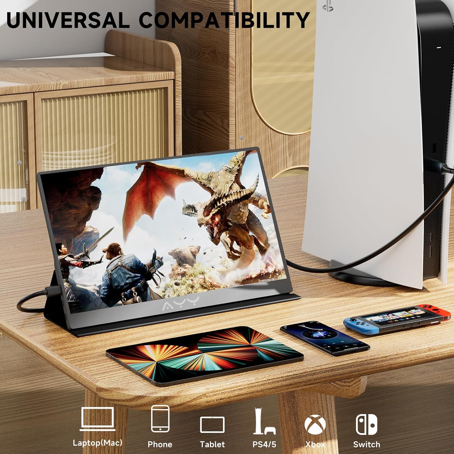 memzuoix 15.6" FHD 1080P Portable Monitor｜Second External｜100% sRGB｜USB-C+HDMI for PS5/Switch｜VESA Mount｜Built-in Speakers | Grey