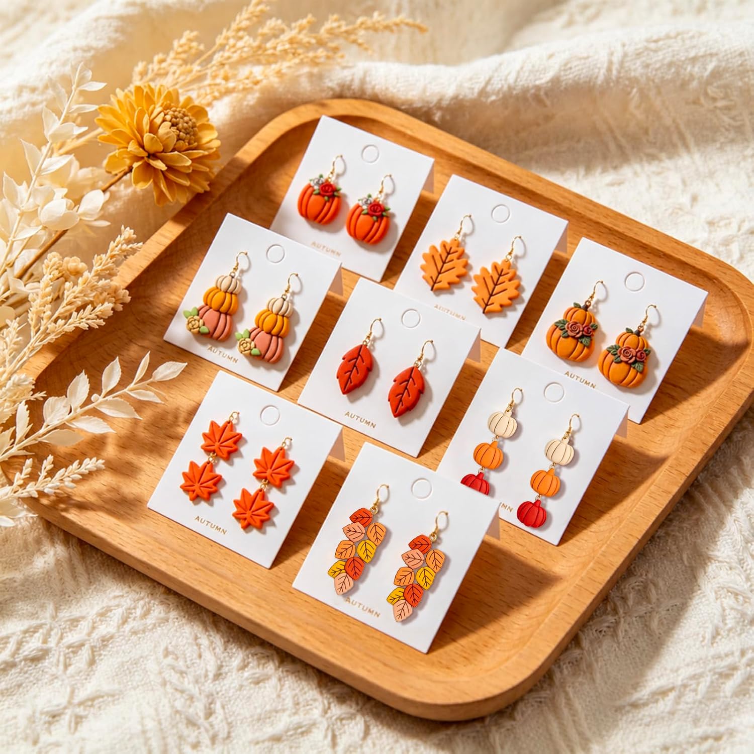 JarThenaAMCS 10 Pcs Fall Polymer Clay Cutters for Jewelry Making 10 Shapes Earring Cutters Pumpkin Maple Leaf Clay Molds for Autumn Thanksgiving Supplies