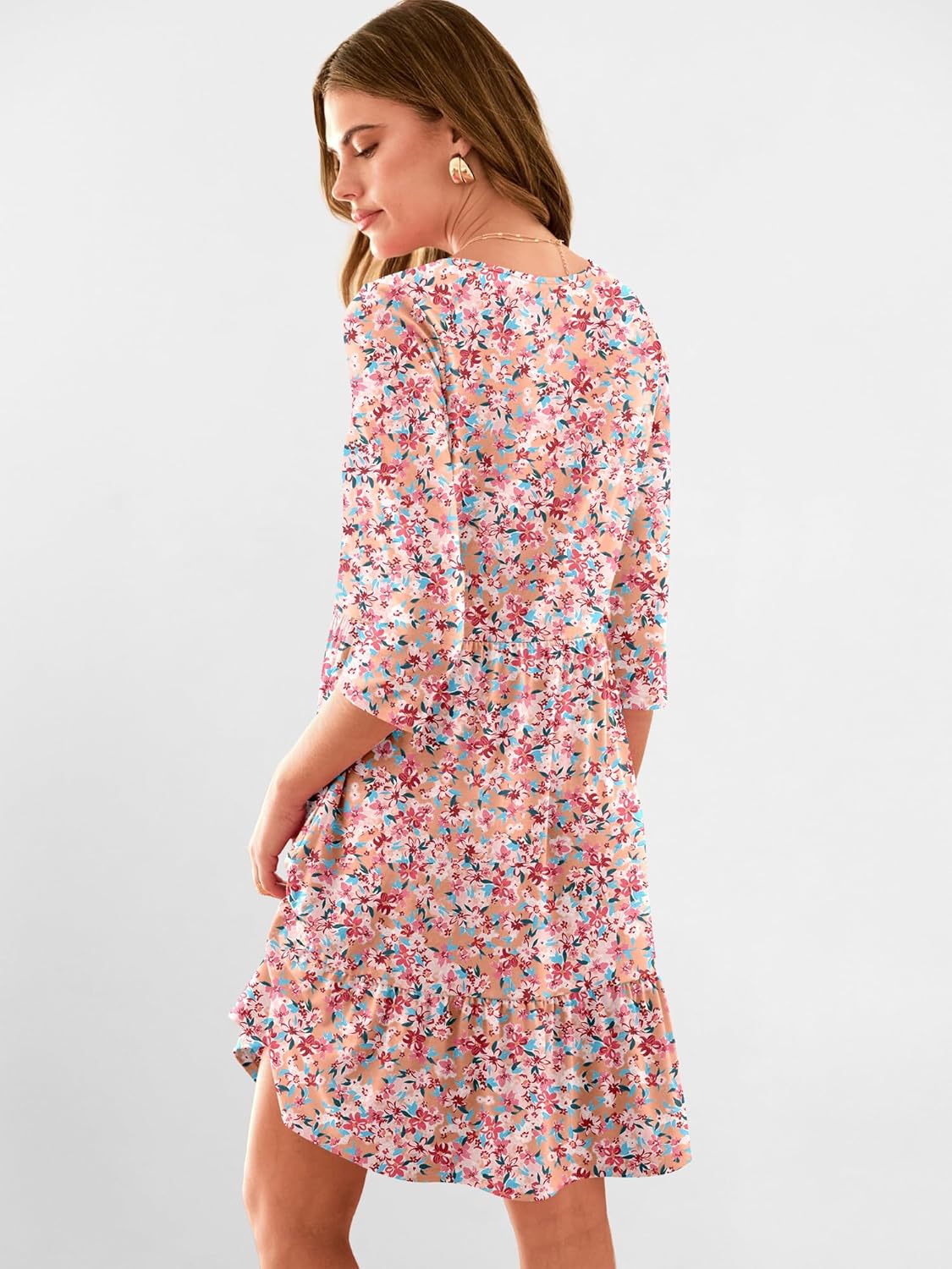 ANRABESS Women's 3/4 Sleeve Mini Dresses Summer Casual V Neck Flowy Tiered Floral Boho A-line 2026 Beach Vacation Short Dress - Image 5