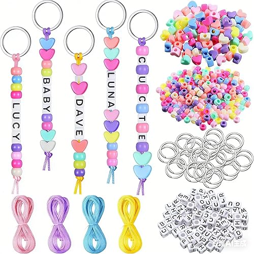 TUKIU 564Pcs DIY Bead Keychain Making Kit with Letter Beads