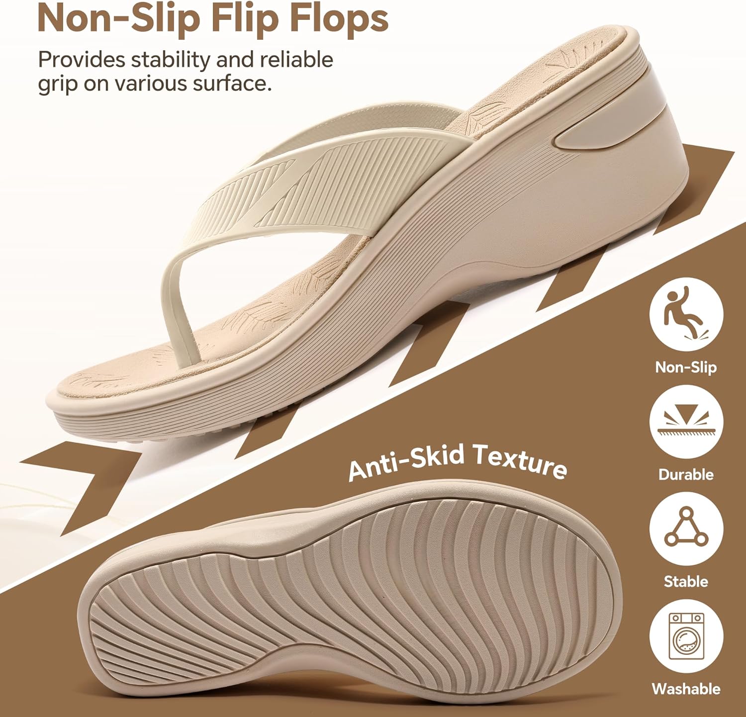 Womens Flip Flops Comfortable Platform Wedge Walking Shower Thong Sandals With Arch Support Orthopedic Memory Foam Cushion Slip On For Summer Beach Travel