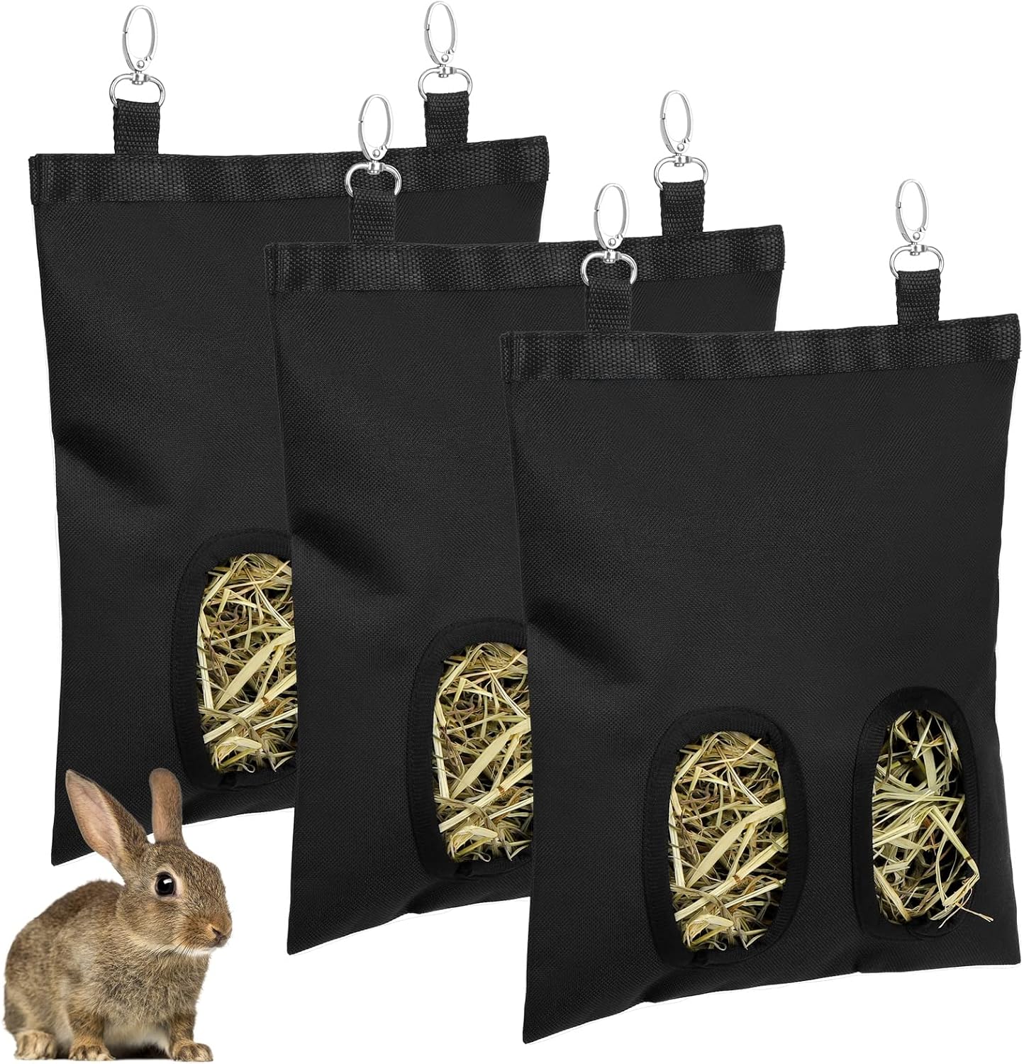 Tiibot 3 Pieces Rabbit Hay Feeder Bag Guinea Pig Small Animal Hanging Feeder Sack Hay Bag Feeding Bag Hay Feeder Storage for Chinchilla…