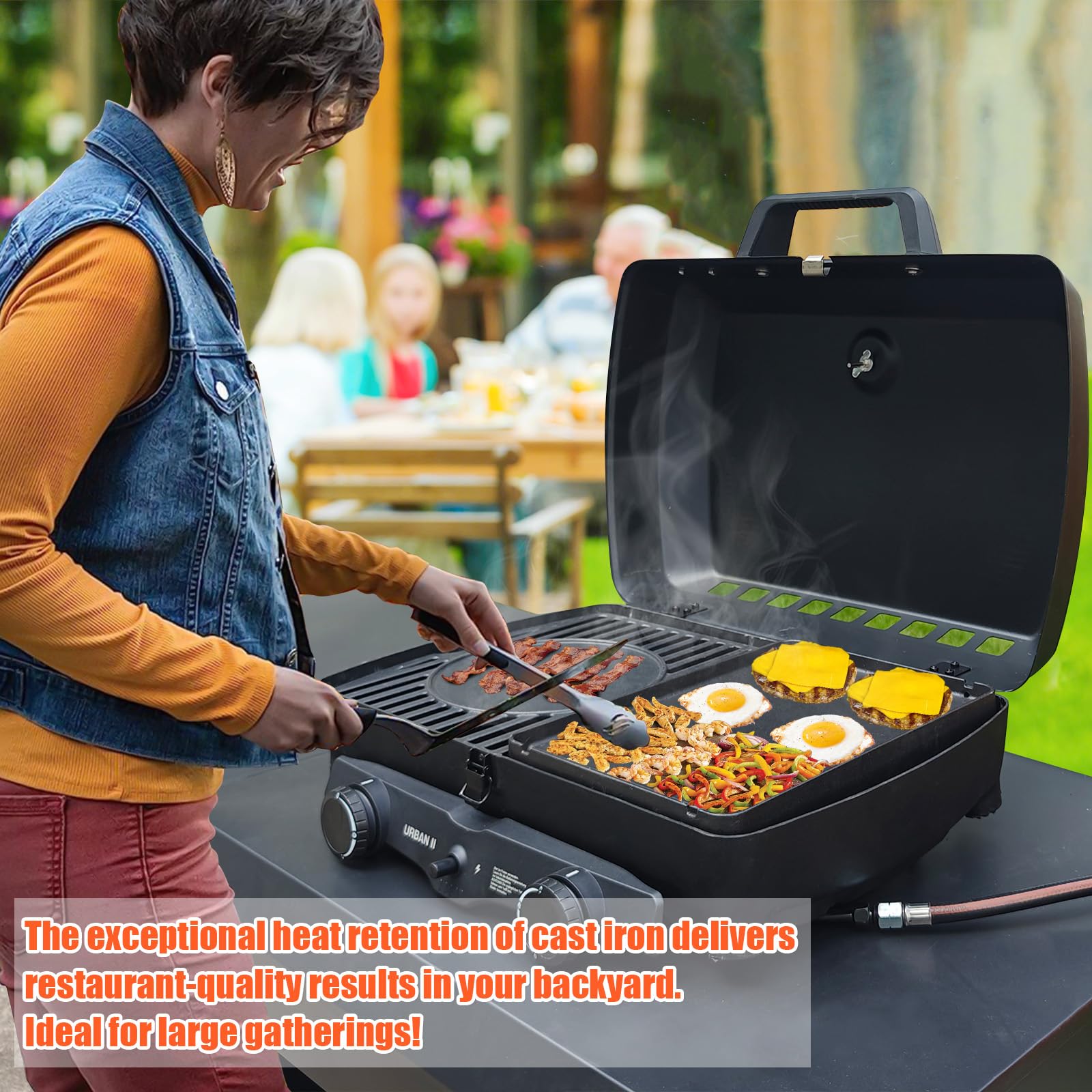 Denmay 31,5 x 21,5cm Gusseisen Grillplatte für Enders Urban II, Urban Pro II, Explorer II, Explorer Pro II Gasgrill, Antihaftbeschichtung Grillplatte Grill Zubehör,1 Stück