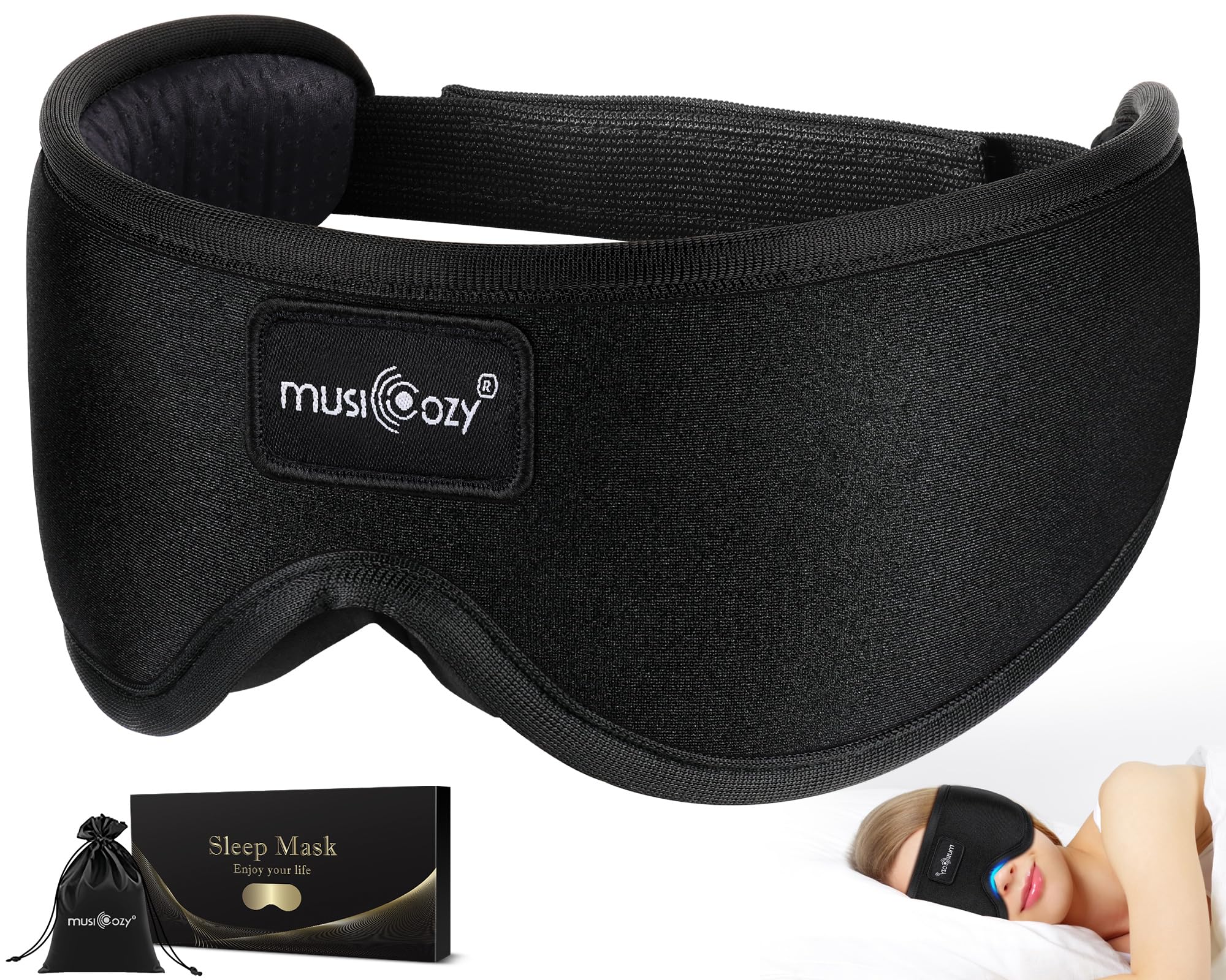 MUSICOZYSleep Mask, Eye Mask for Sleeping, Breathable Sleeping mask for Men Women, 3D Comfort Contoured for Side Sleepers, Light Blocking Sleeping Mask for Home, Office, Travel, Meditation, Yoga