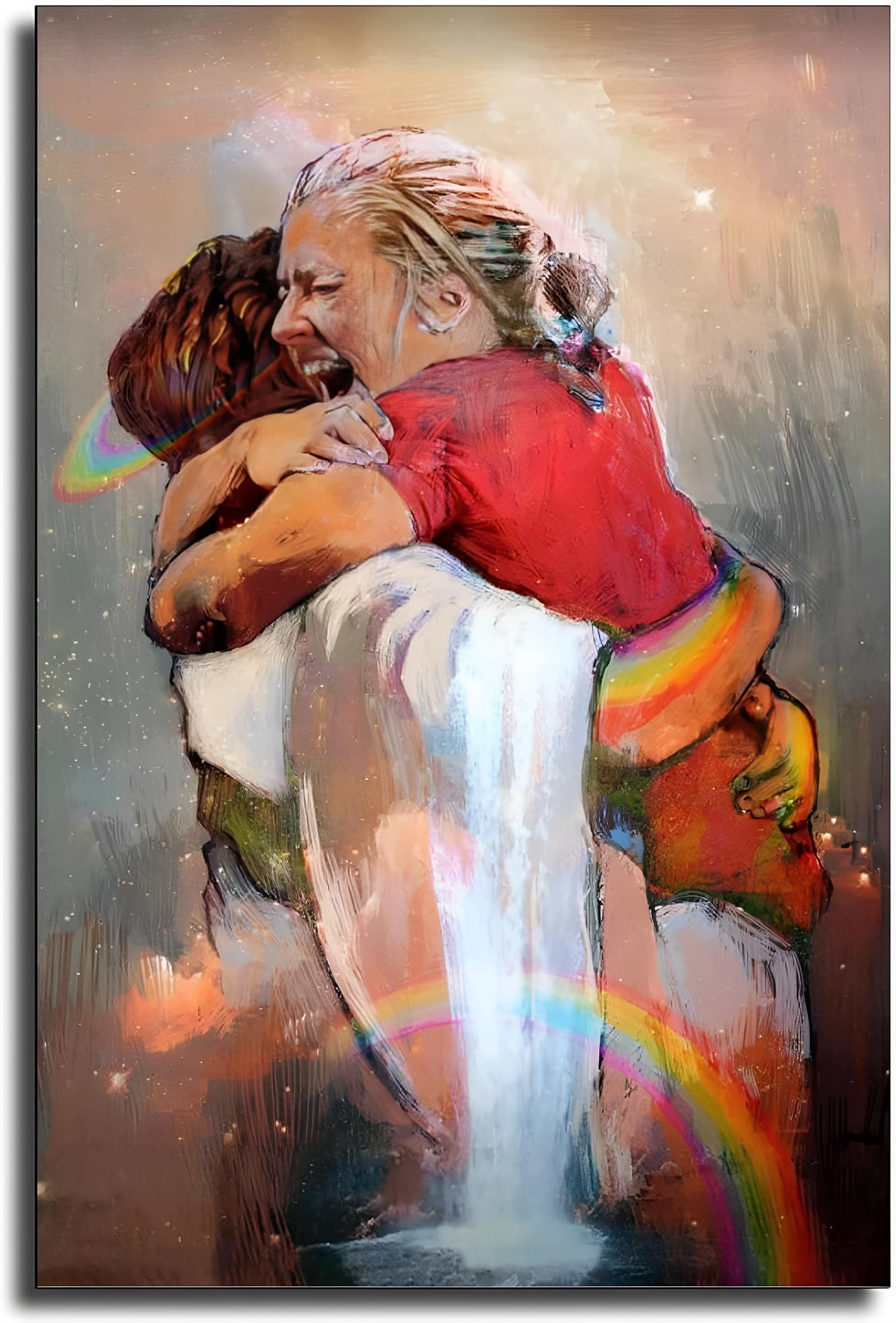 Canvas Wall Art Prints 1st Day In Heaven Poster Jesus Christ Embracing Woman poster Framed Ready to Hang First Day in Heaven Painting Picture For Living Room Home Decor