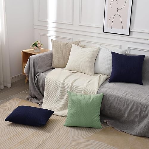 Miniatura 5 de Cikary Juego de 2 fundas de almohada decorativas de 16 x 16 pulgadas para sofá cama con patrón de cuerda trenzada elevada, fundas de almohada