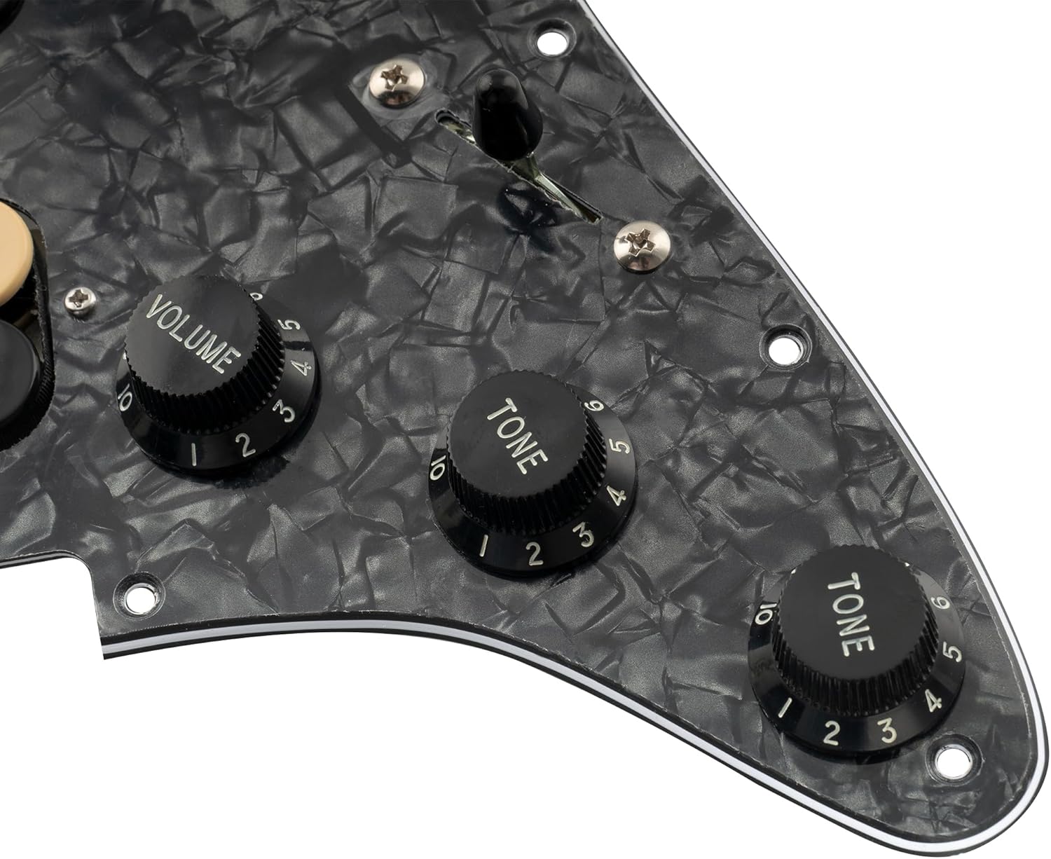 Musiclily Pro Auto-Split HSS Loaded Pickguard ST Prewired Pickguard with Artec Alnico 5 Single Coil Humbucker Pickups for American/Mexico Import Squier Strat Electric Guitar, 4ply Black Pearl