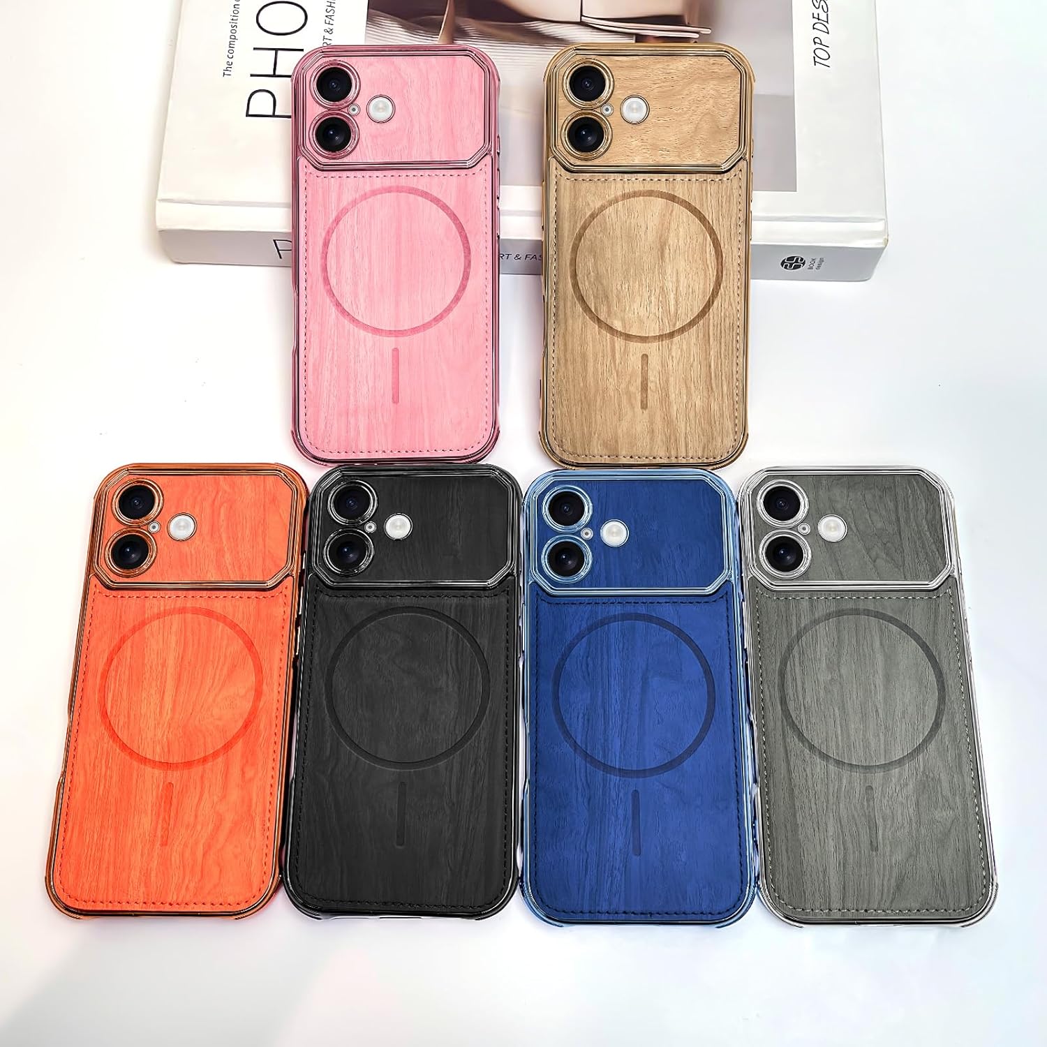 LSL Case for iPhone 17 [Compatible with MagSafe] Wooden Pattern Print Design Soft TPU Plating Bumper Full Camera Lens Anti-Drop Anti-Scratch Shockproof Protective Slim Magnetic Cover - Orange