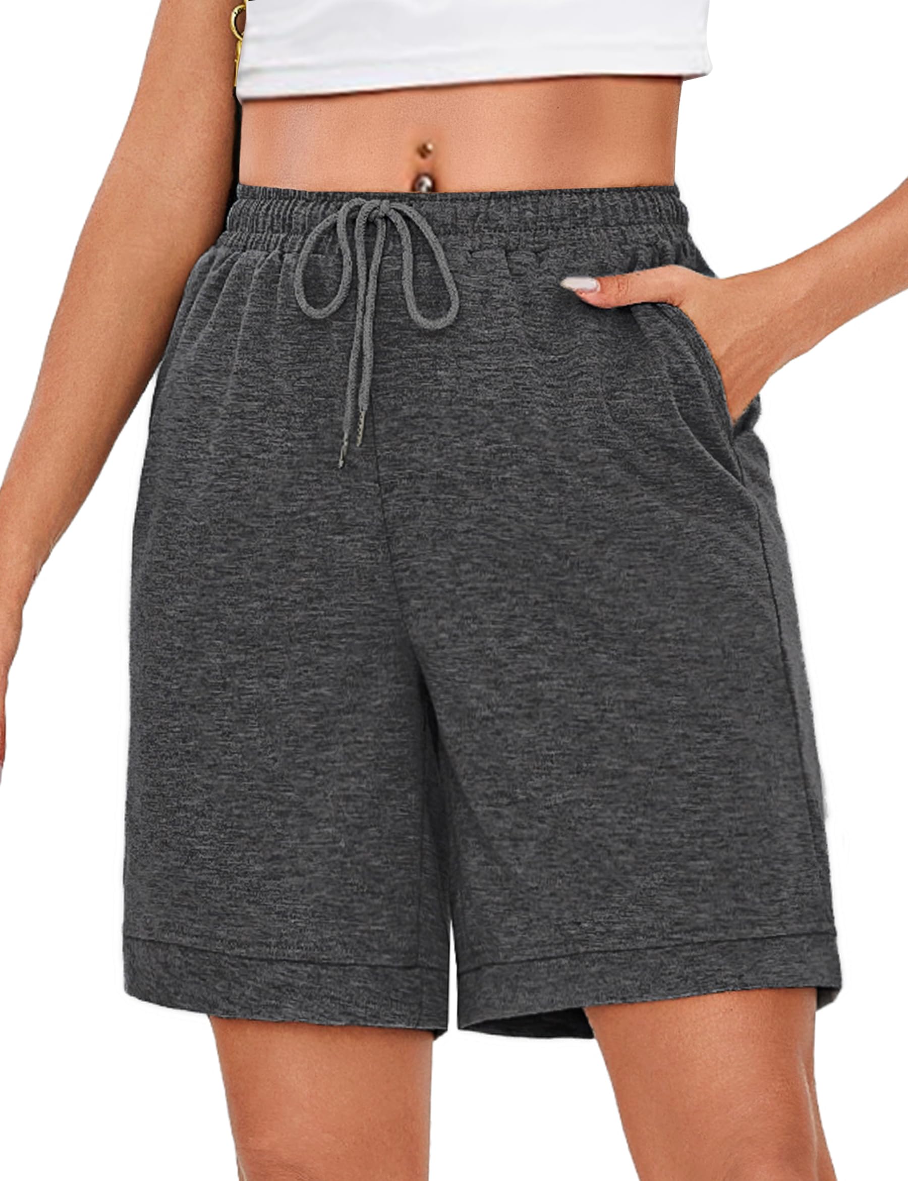 Uniexcosm Kurze Sportshorts Damen Sporthose High Waist Shorts Damen Sommer Shorty mit Taschen und Kordelzug Freizeitshorts für Running Gym Fitness