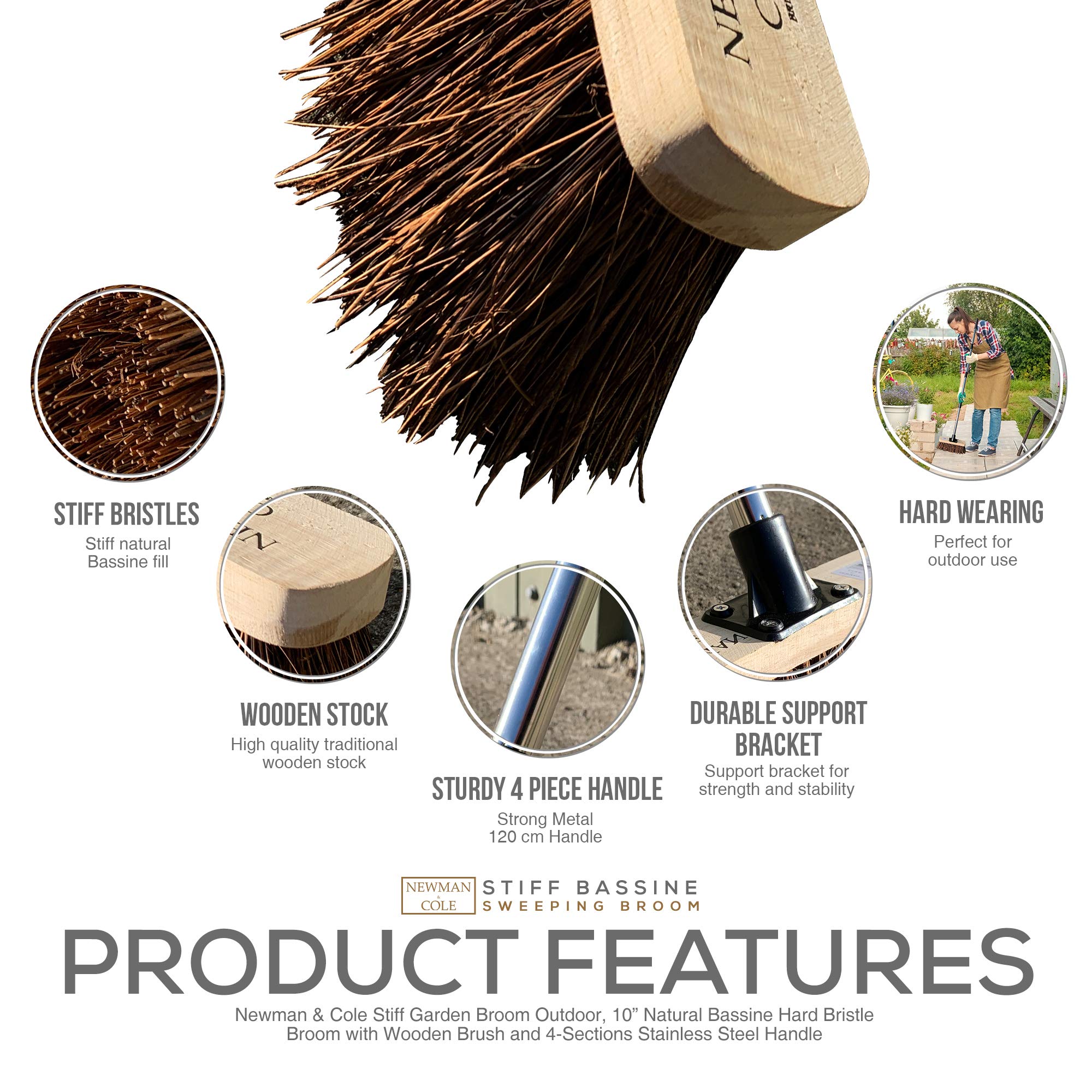 Scopa Da Giardino Con Setole Dure E Manico Acciaio | 120 Cm, Per Pulizie Esterne, Cortili, Vialetti - Foto 9