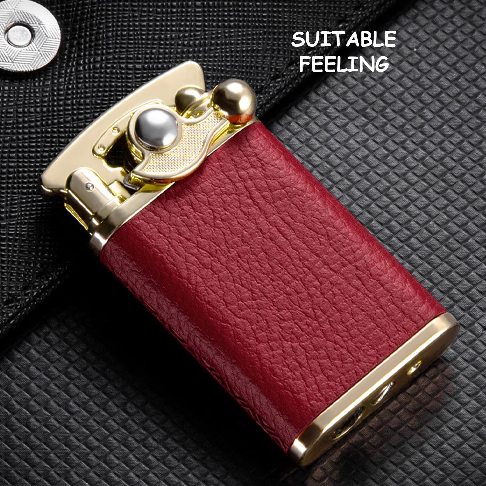 Briquet Torche Bleu Flamme Allume Cigare Coupe Vent Butane Rechargeable Réglable Forte Flamme Briquet Corps en Cuir Allumeur (sans Gaz)