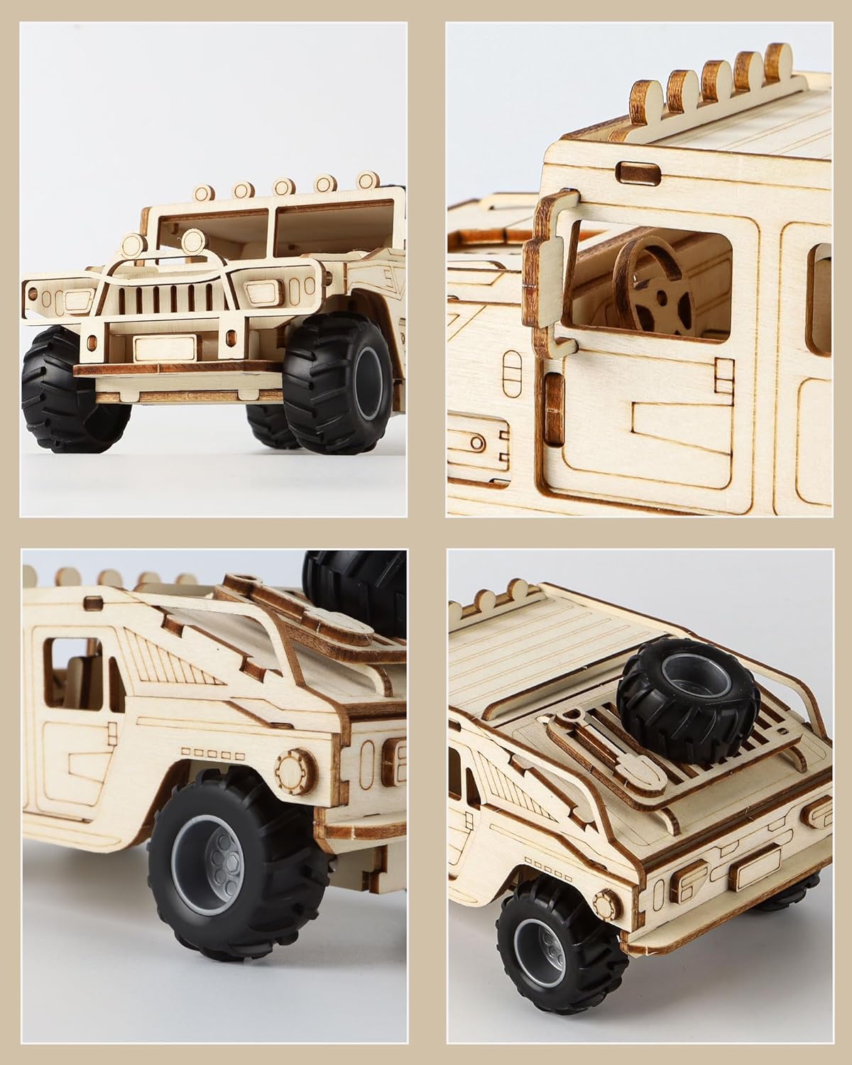 3D Wooden Puzzles Model Car Kits to Build for Adults, DIY Off-Road Cars Building Kits, Brain Teaser Pull Back Toys, Gift for Men Boys on Birthday/Christmas Day (Off-Road Car)