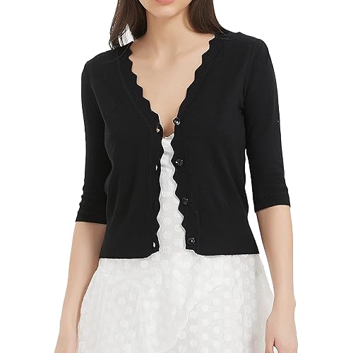 Women's Short Sleeve Cropped Cardigan Button Down Sweater Lightweight Knit Shrugs