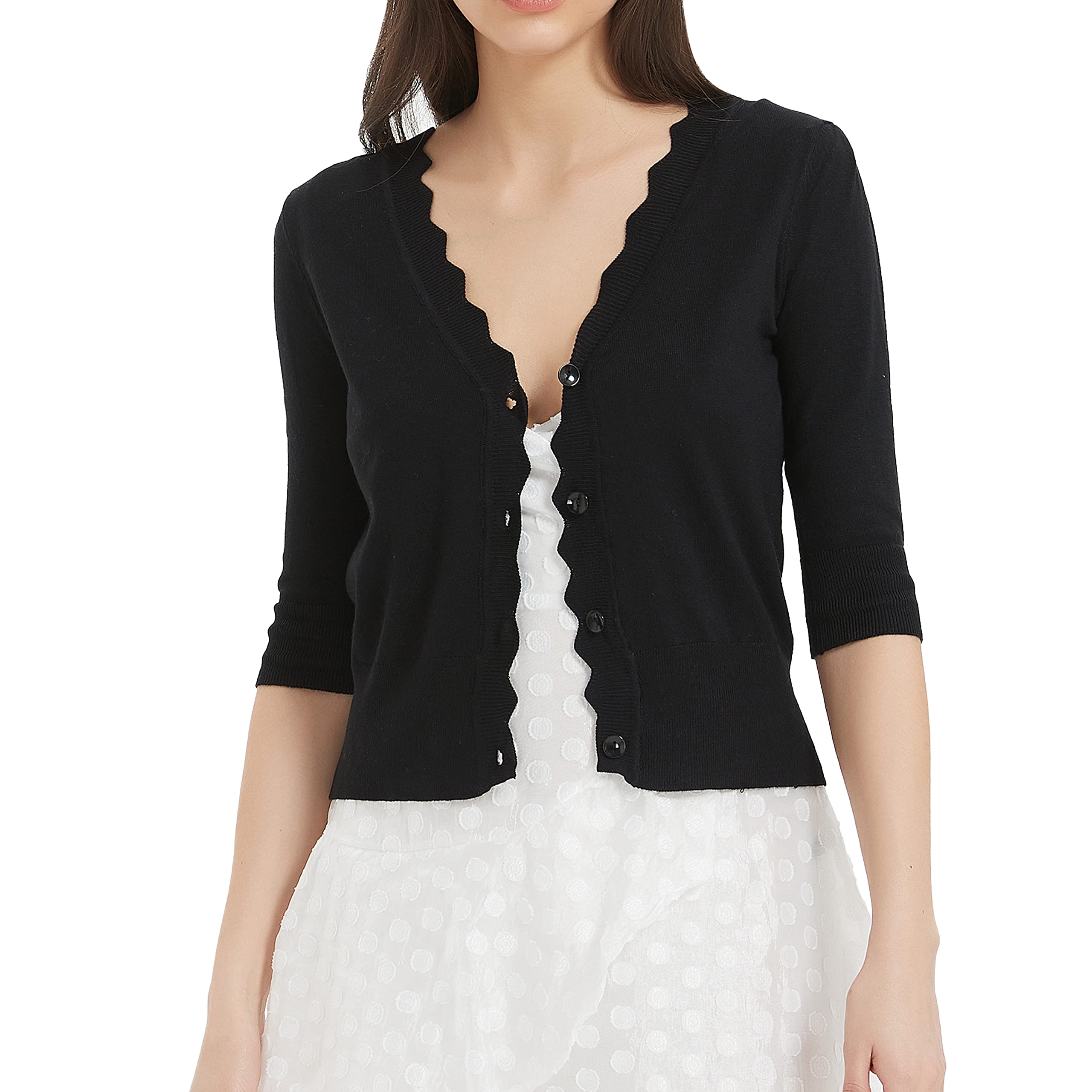 EANUERWomen's Short Sleeve Cropped Cardigan Button Down Sweater Lightweight Knit Shrugs