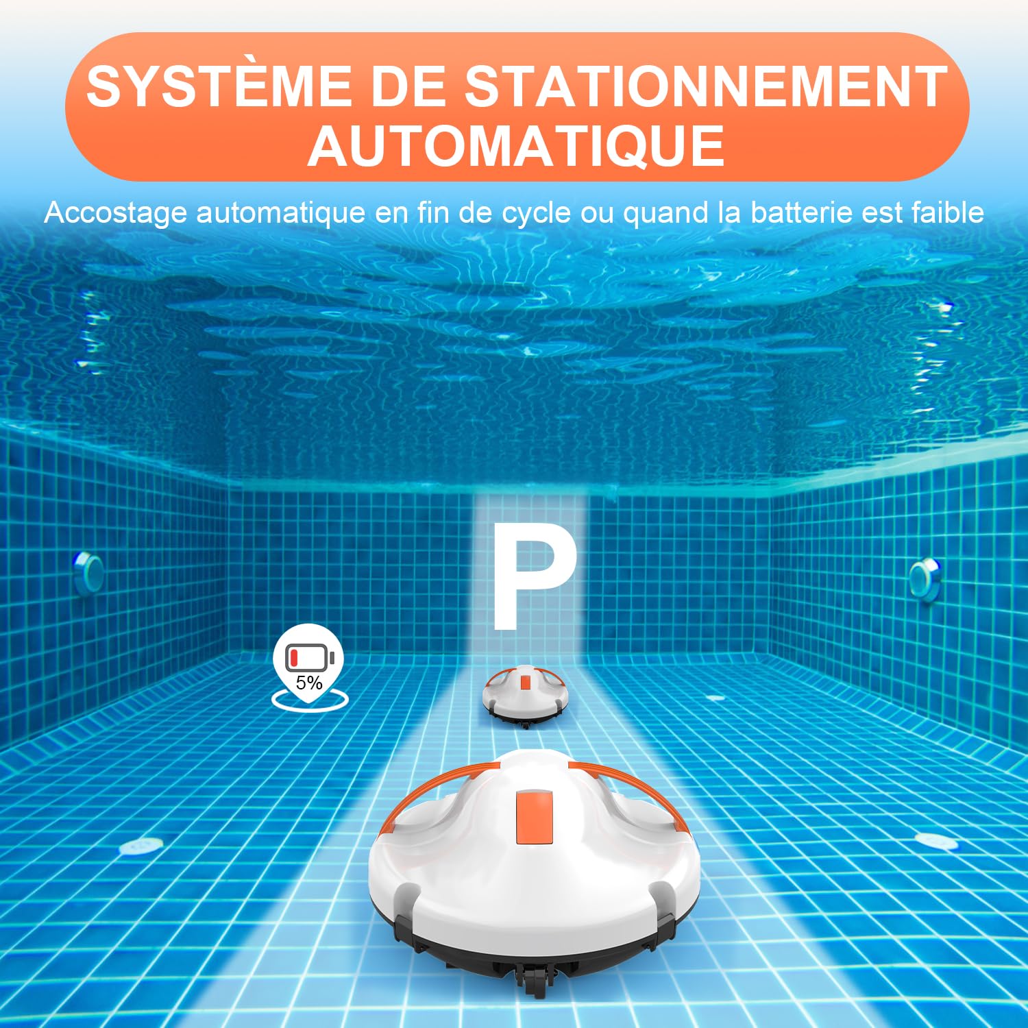 (2026) GAMPLAE Robot Piscine sans Fil, Aspirateur Piscine à Double Moteur Puissante Aspiration, 130 Minutes de Nettoyage, Auto-Stationnement, Robot Piscine Idéal pour Les Piscines Hors Sol 102㎡