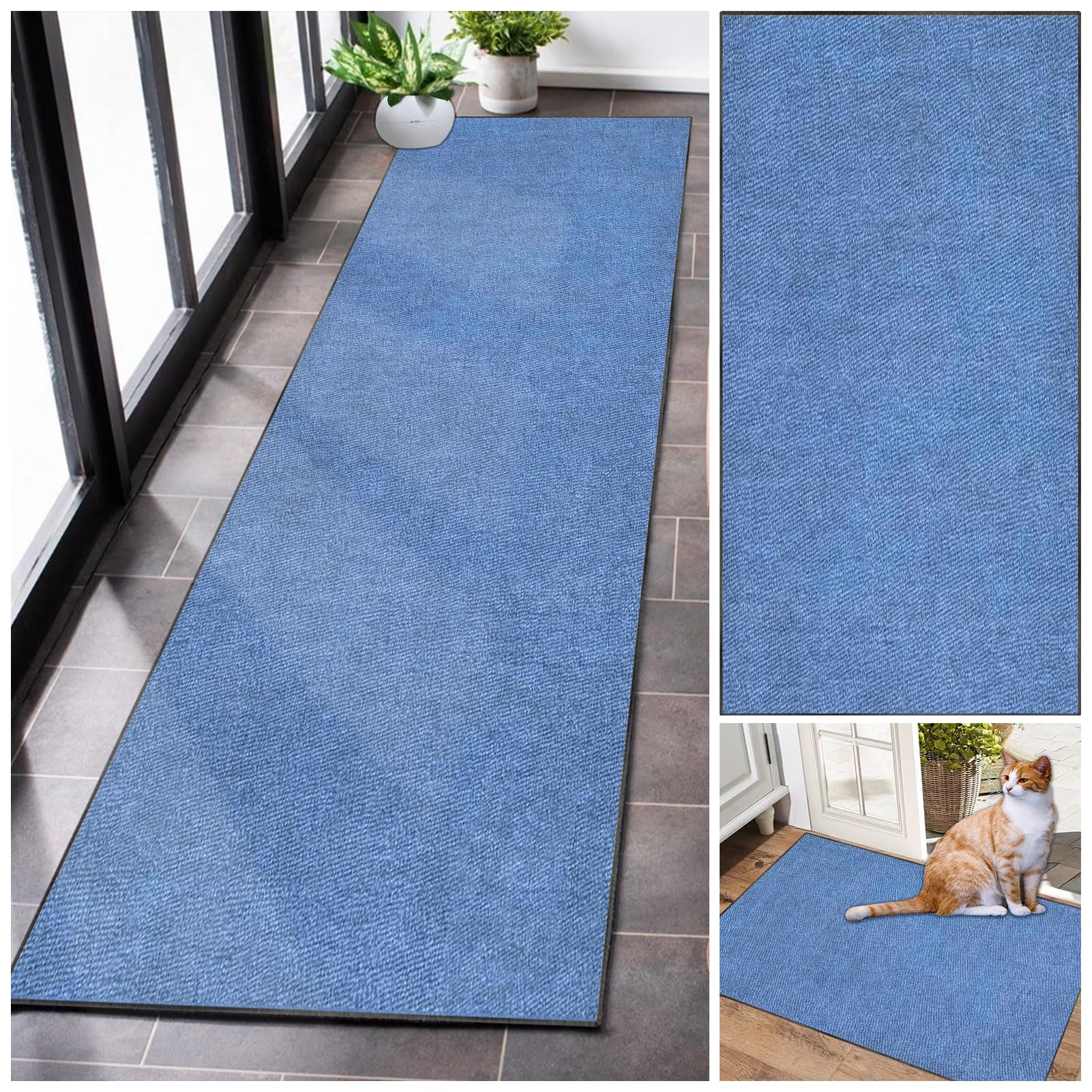 Alfombra de Pasillo Corredor Alfombras Cocina Lavable Antideslizante Tapete Cozinha Largo Felpudo Entrada Casa Interior Por Metros 40 x 300 cm Alfombrilla para áreas Baño Dormitorio Salón Azul