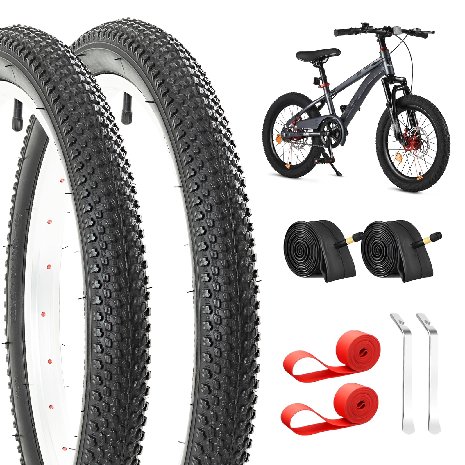 2 x opona i dętka MTB o wymiarach 50 x 5 cm, składana i odporna na przebicie, z parą dętek 1,75 - 2,125 i łyżką do rowerów górskich