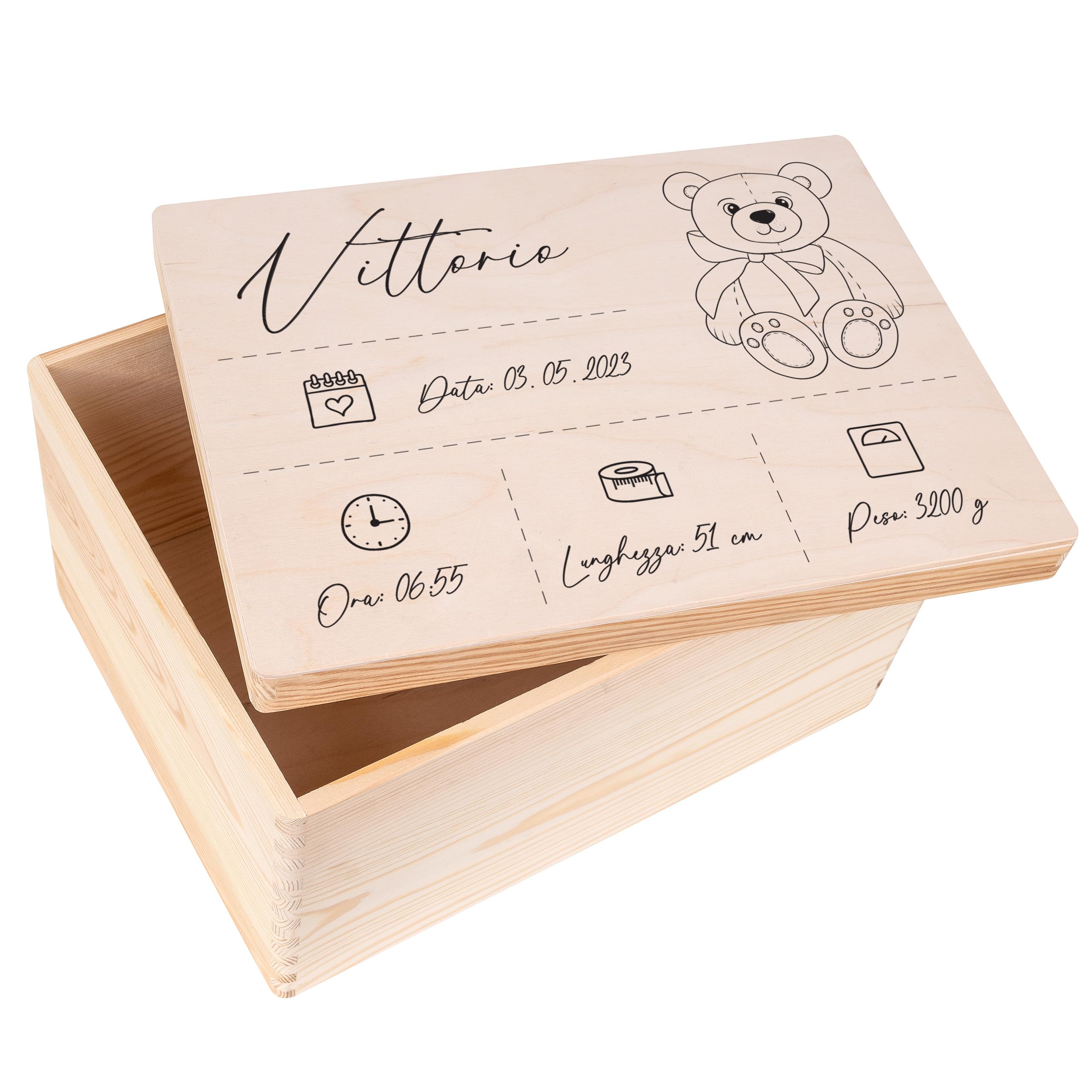 Creative Deco Scatola Ricordo Nascita Personalizzata | In legno, incisione personalizzata, per bambino e bambina, cassetta portaoggetti e portagiochi
