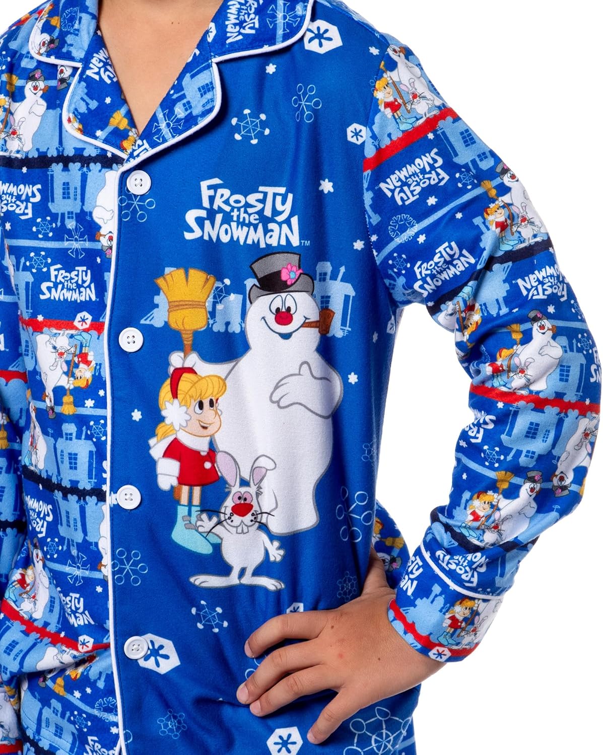 INTIMO Frosty the Snowman Boy's Christmas Sleep Collared Button Down Long-Sleeve Pajama Set - Image 2