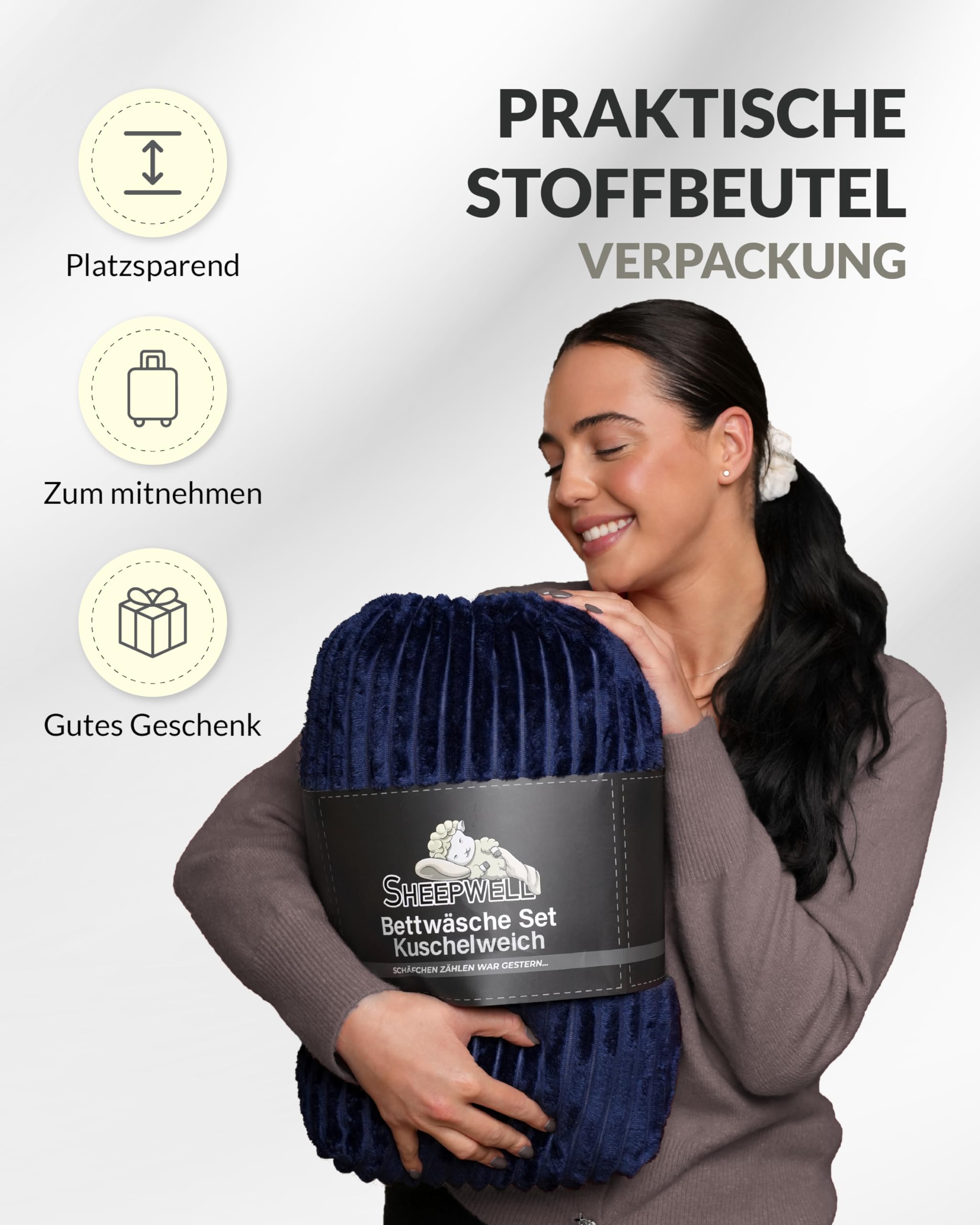 Flauschige Plüsch Bettwäsche Navy Blue weiß Bettwäsche 135x200, Kissenbezug 80x80 Winterbettwäsche, Kinderbettwäsche, Fellbettwäsche kuschelig warm, Flanell, kuschelweich, bügelfrei