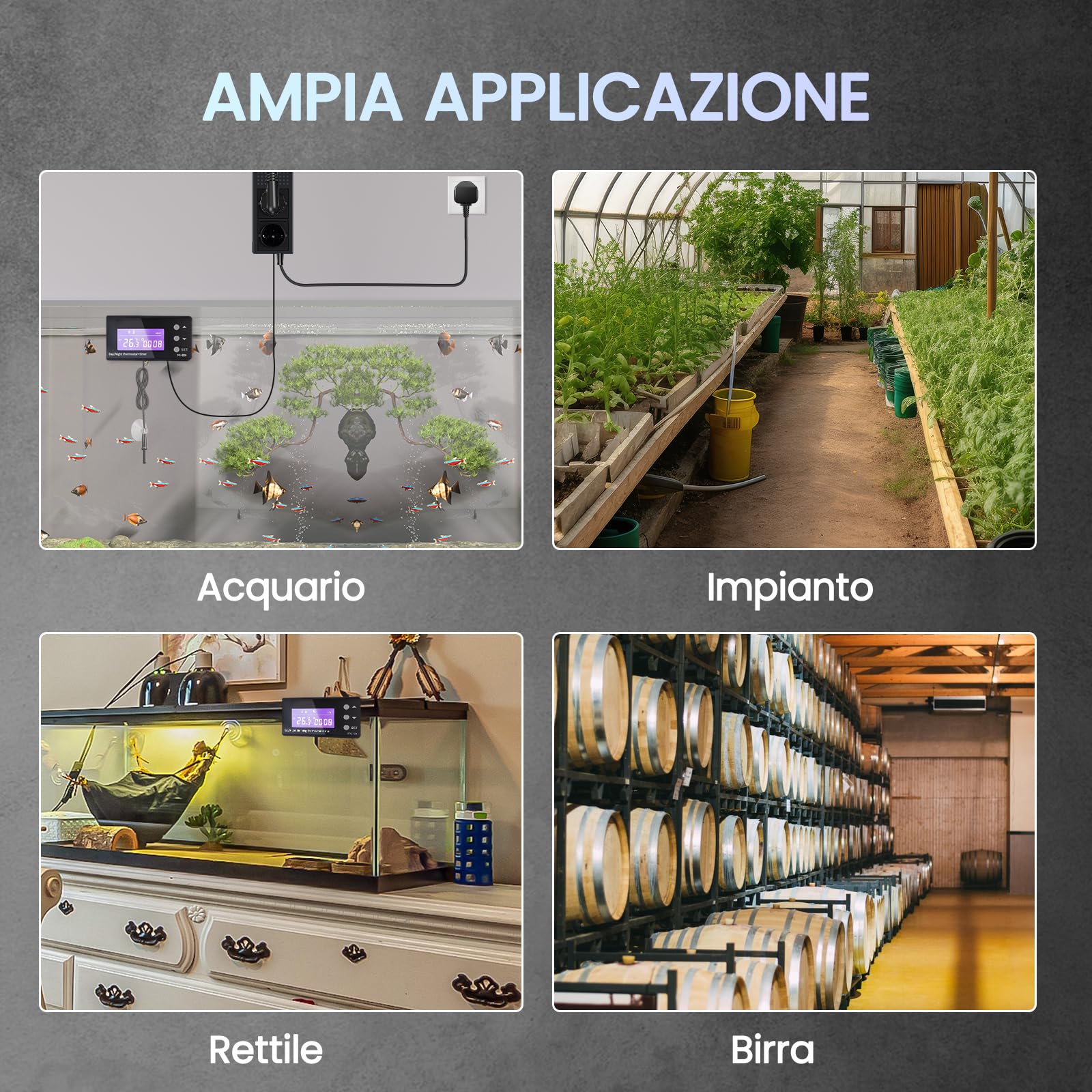 Luxvista Presa Termostato Terrario Rettili con Sonda, 220V Regolatore di Temperatura Digitale Presa con Riscaldamento o Raffreddamento, Giorno Notte Timer per Serra, Acquario, Rettili, ecc