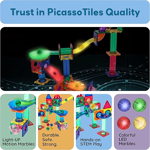 Miniatura 16 de PicassoTiles Paquete de expansión magnético de mármol para bloques de construcción de azulejos magnéticos, kit de juguetes de construcción