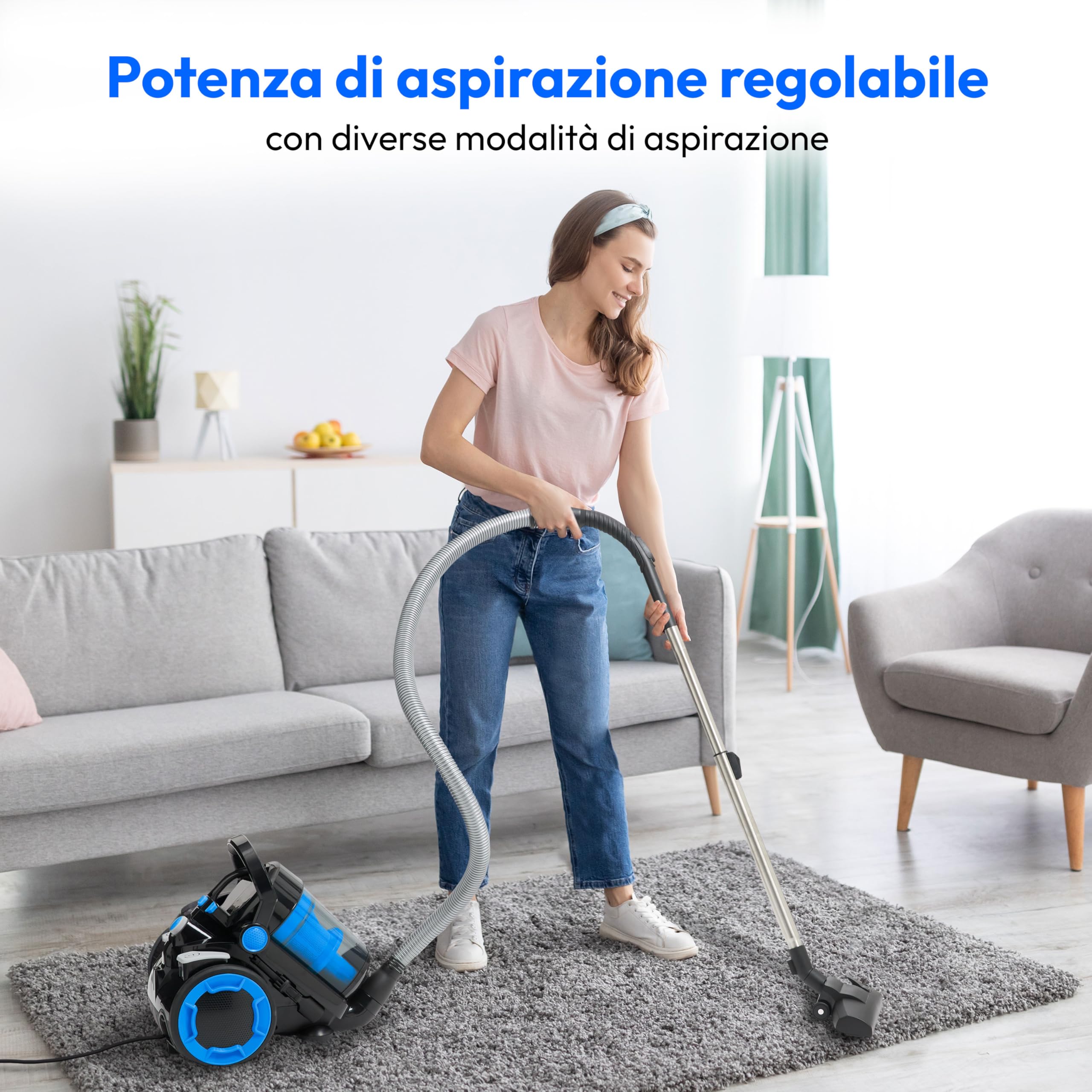 MEDION Aspiratore ciclonico senza sacchetto P4000 (potenza 900 watt, capacità contenitore polvere 4,3 litri, filtro HEPA 13 lavabile, raggio di lavoro 11 m, MD 11906) blu