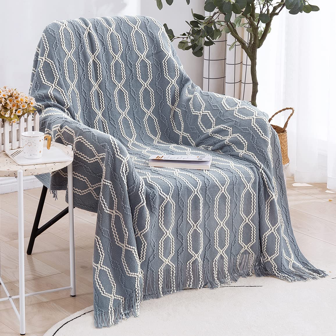 Lunarose Throw Blanket for Couch,Soft Cozy Knit Blanket,Lightweight Decorative Throw for Sofa Chair Bed Travel and Living Room-All Seasons Suitable for Women,Men and Kids (Boho-Grey, 50"x60")