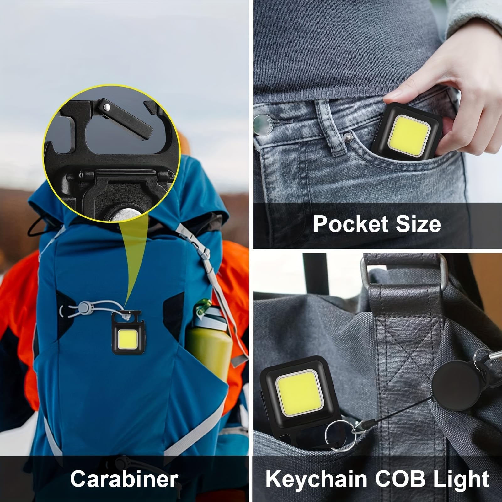 MODOAO Mini Torcia LED COB Portachiavi: 1000 Lumen, Ricaricabile USB, Pieghevole 90° - 2