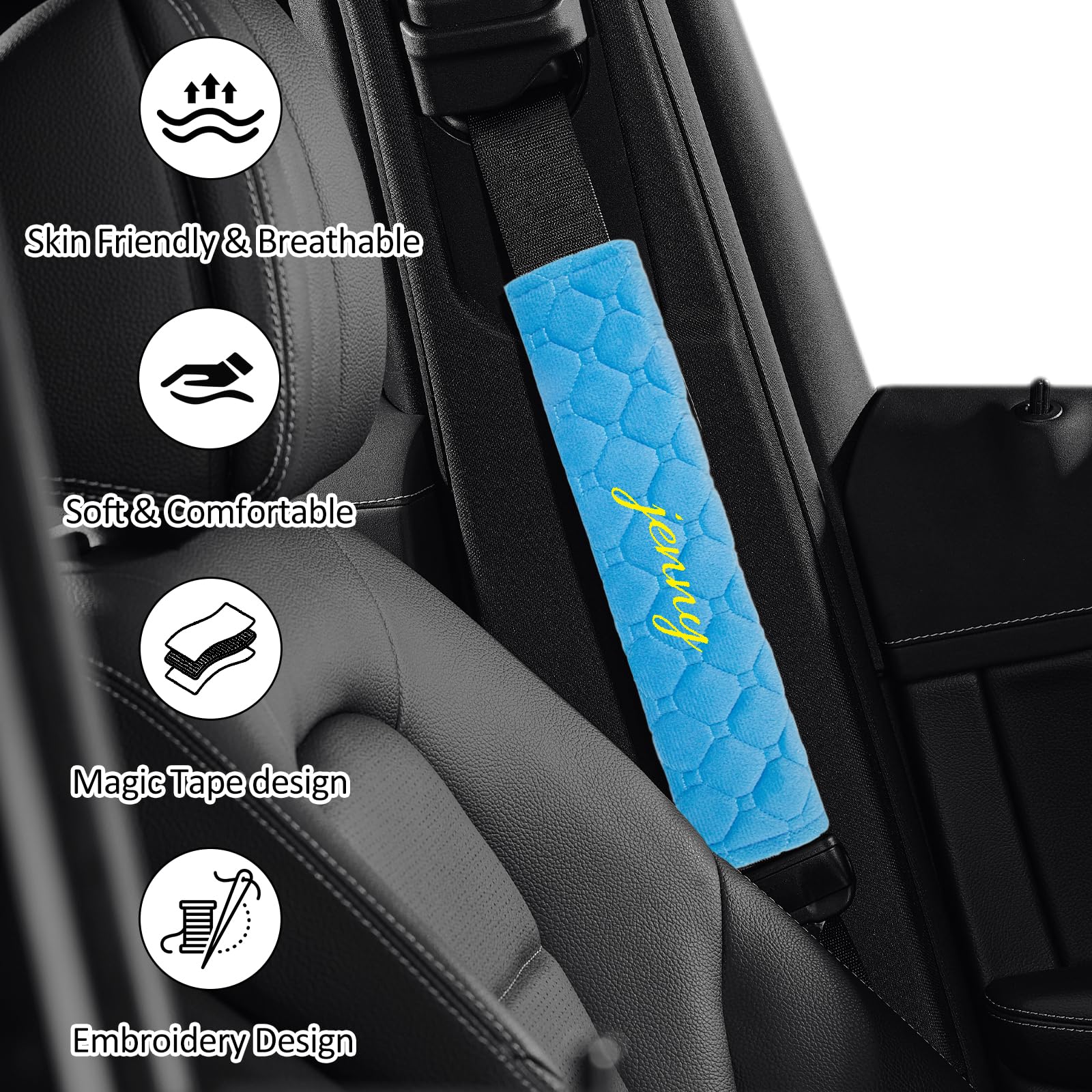 2x Jaguar Carbon Fiber Look Embroidered Logo Seat Belt Cover Shoulder Pads