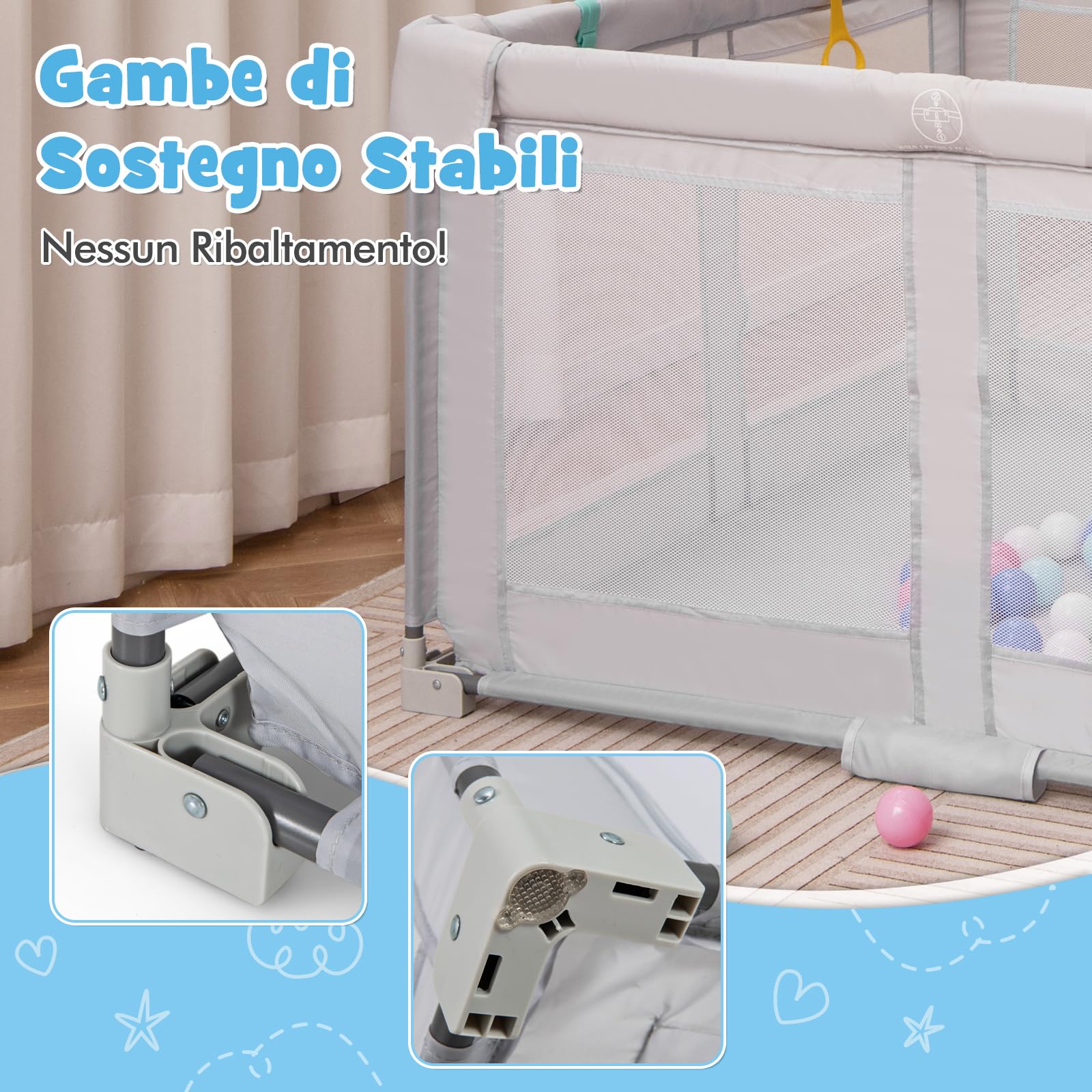 RELAX4LIFE Parque Infantil Bebe 127 x 127 cm con 4 Anillas y 50 Bolas Oceánicas, Corralito Bebe con Bolsa de Trasnporte, Puerta con Cremallera, Parque de Juegos para Niños de 0-3 Años (Gris)