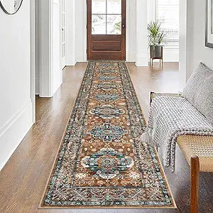 Pauwer Boho Hallway Runner Rug 2x10 Washable Entryway Area Rugs Non Slip Farmhouse Vintage Floor Mat Carpet Runner for Hallways Laundry Room Kitchen Bathroom Bedroom