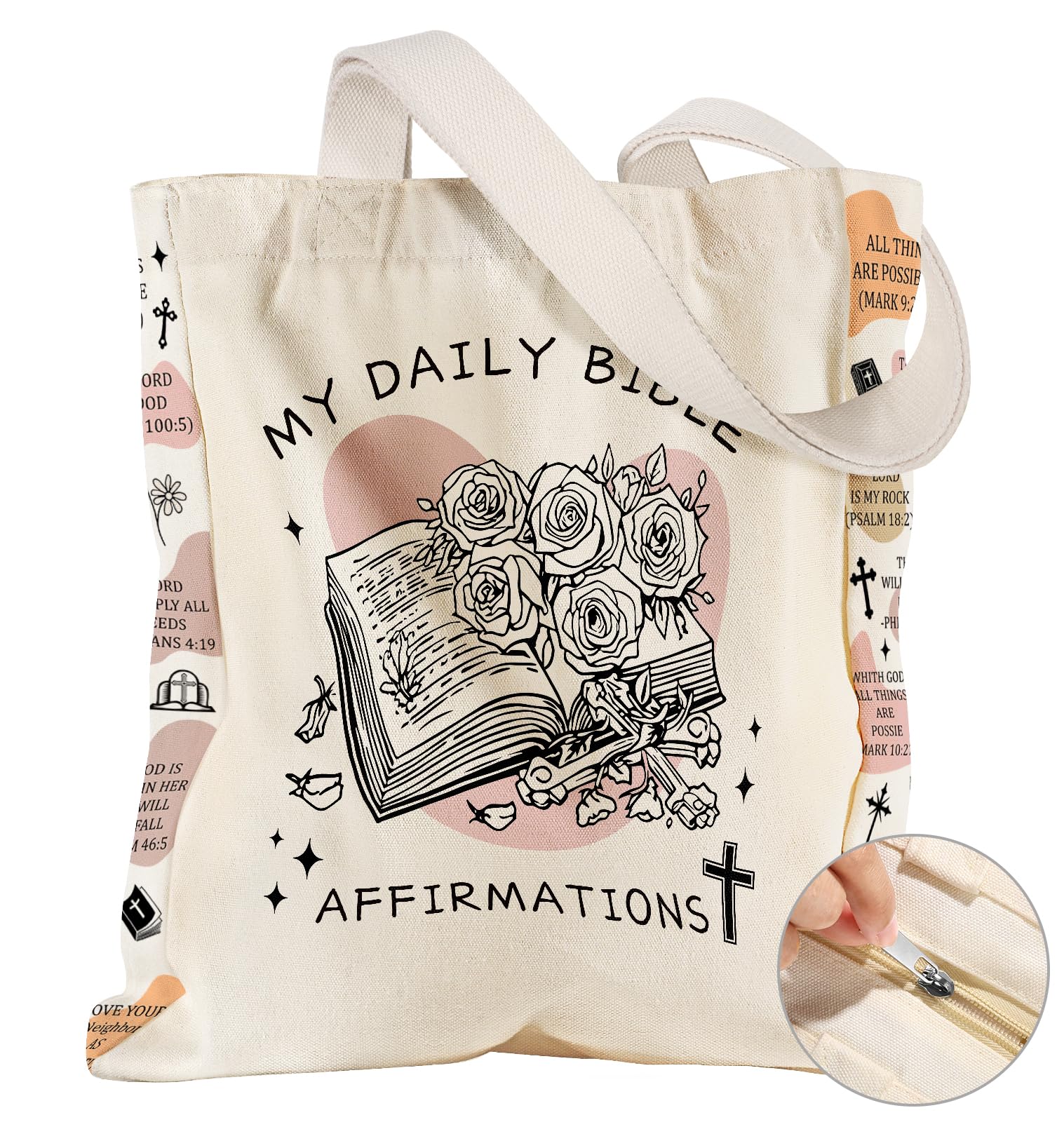 Miss Adola Large Canvas Tote Bag for Women - with Zipper and Inner Pocket Aesthetic Cute Shoulder Bag for Shopping Daily