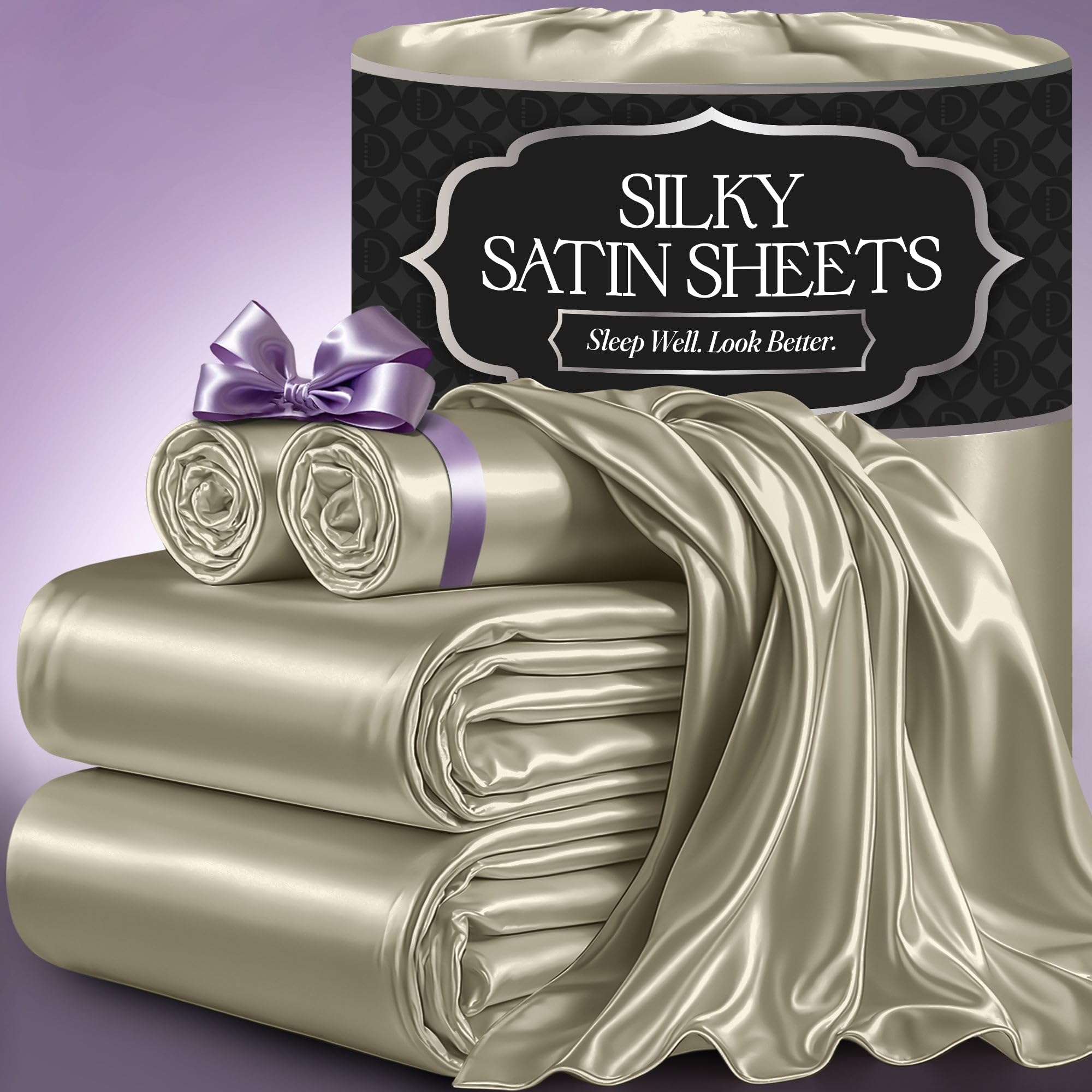 DECOLURE Satin Bed Sheets - 4 Piece Luxury Silky Queen Size Bedding Set - Softer Than Silk, Wrinkle-Free with 15” Deep Pocket Fitted Sheet, Perfect for Hair & Skin, Gifts for Women (Taupe) — image 1