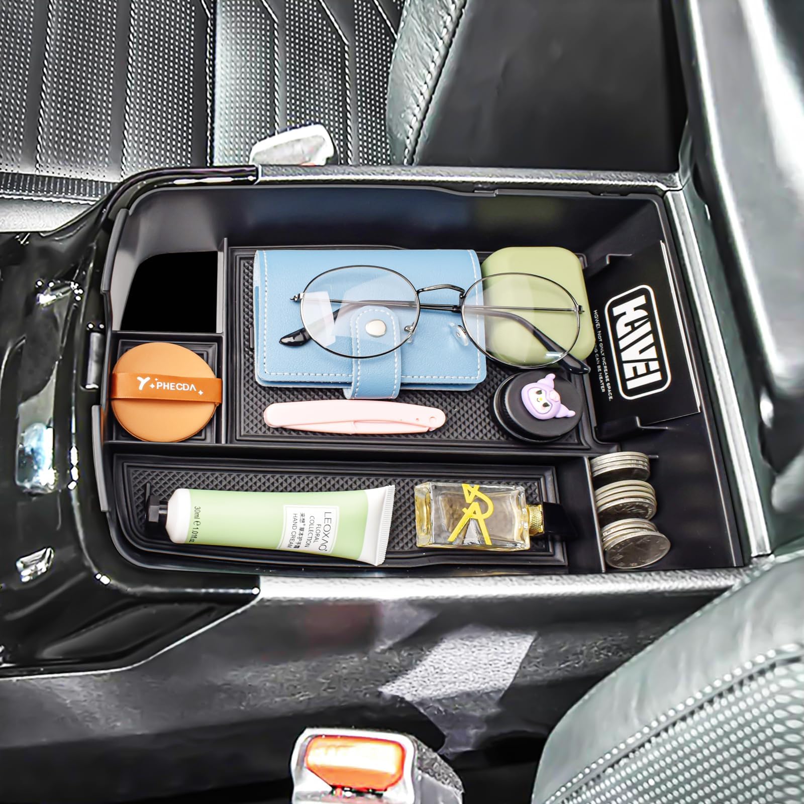 HGWEI Center Console Organizer Compatible with Kia Telluride 2020 2021 2022 2023 2024 Interior Accessories Insert Tray Coin Holder Armrest Secondary Storage Box, Black