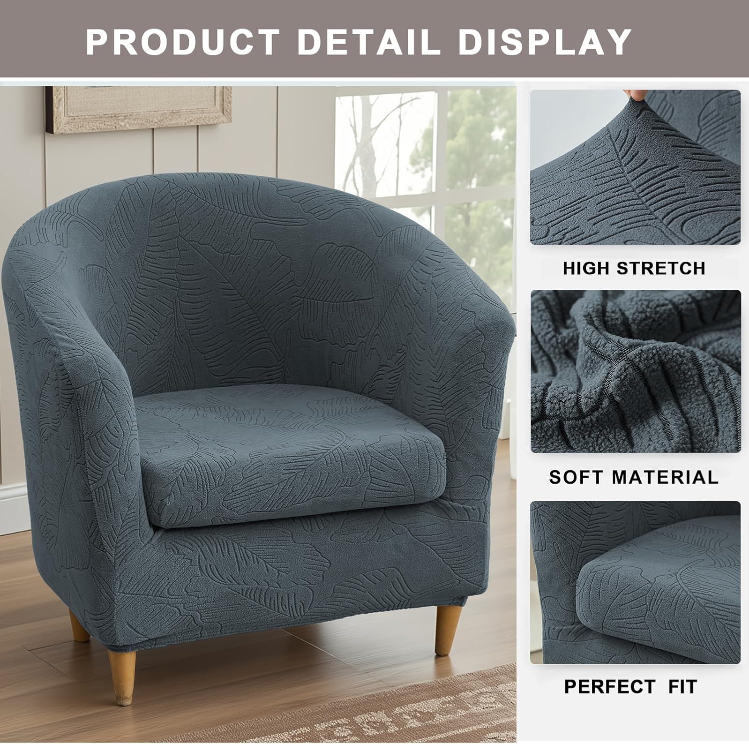 Eco-Ancheng Club Chair Slipcover 2 Piece Stretch Tub Chair SlipcoverArmchair Sofa Cover Jacquard Barrel Chair Covers Furniture Protector Arm Chair Cover for Living Room,10