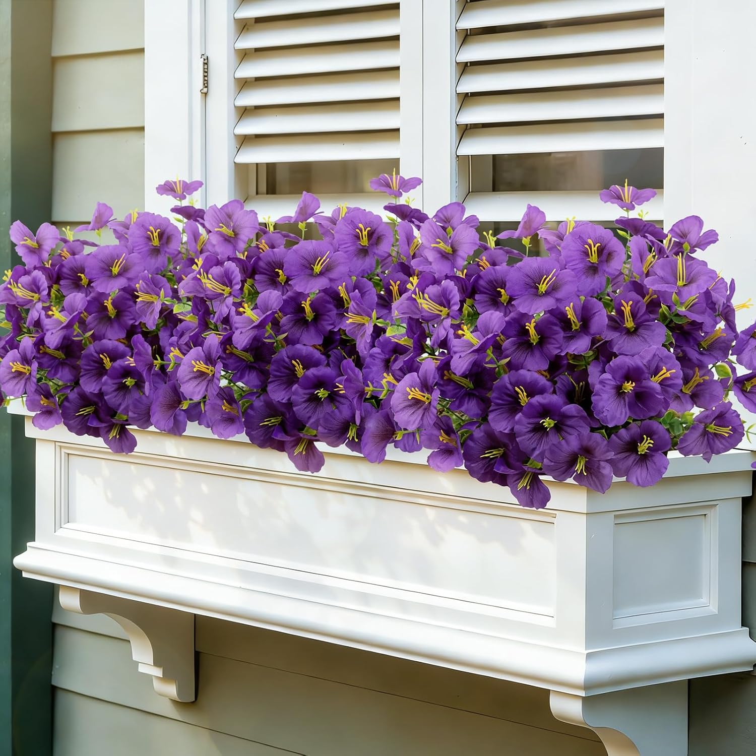 24 Bundles Artificial Pansy Flowers for Outdoor, UV Resistant Faux Silk Pansies for Window Box Planter, Fake Spring Flowers for Front Door Porch Patio Yard Decor (Purple)