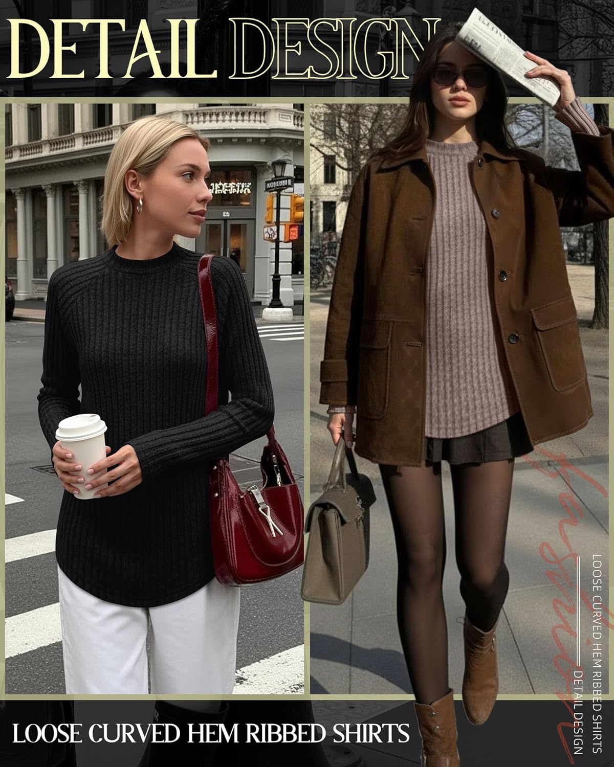 3 Pack Women's Tunic Tops, Mock Turtleneck Raglan Long Sleeve Lightweight Sweaters Loose Curved Hem Ribbed Shirts - Image 5