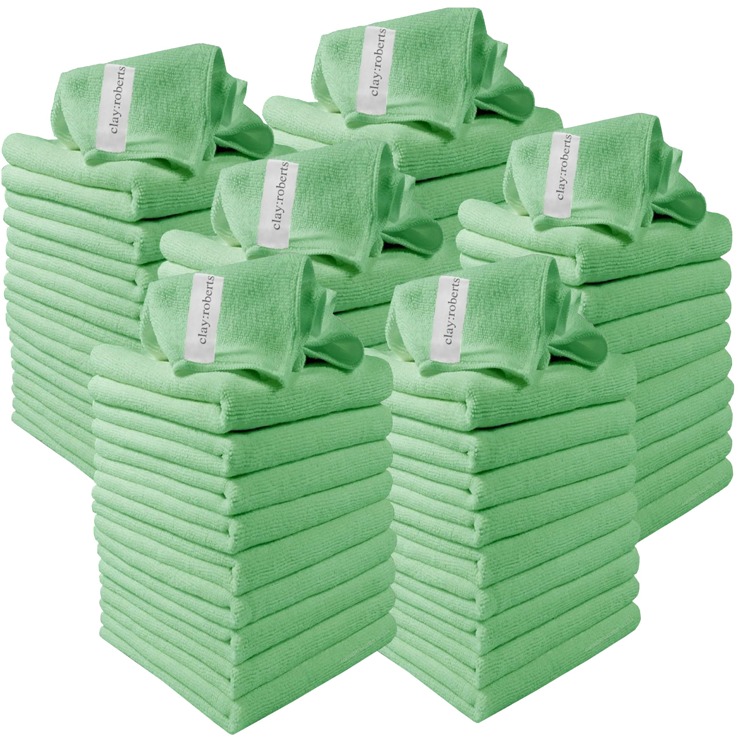 Clay Roberts Microfibre Cleaning Cloths, 40cm x 30cm - Pack of 60, Green, Machine Washable, Polishing, Waxing & Dusting Cloth, Lint-Free, Kitchen Towel, Car Cleaning, Microfiber