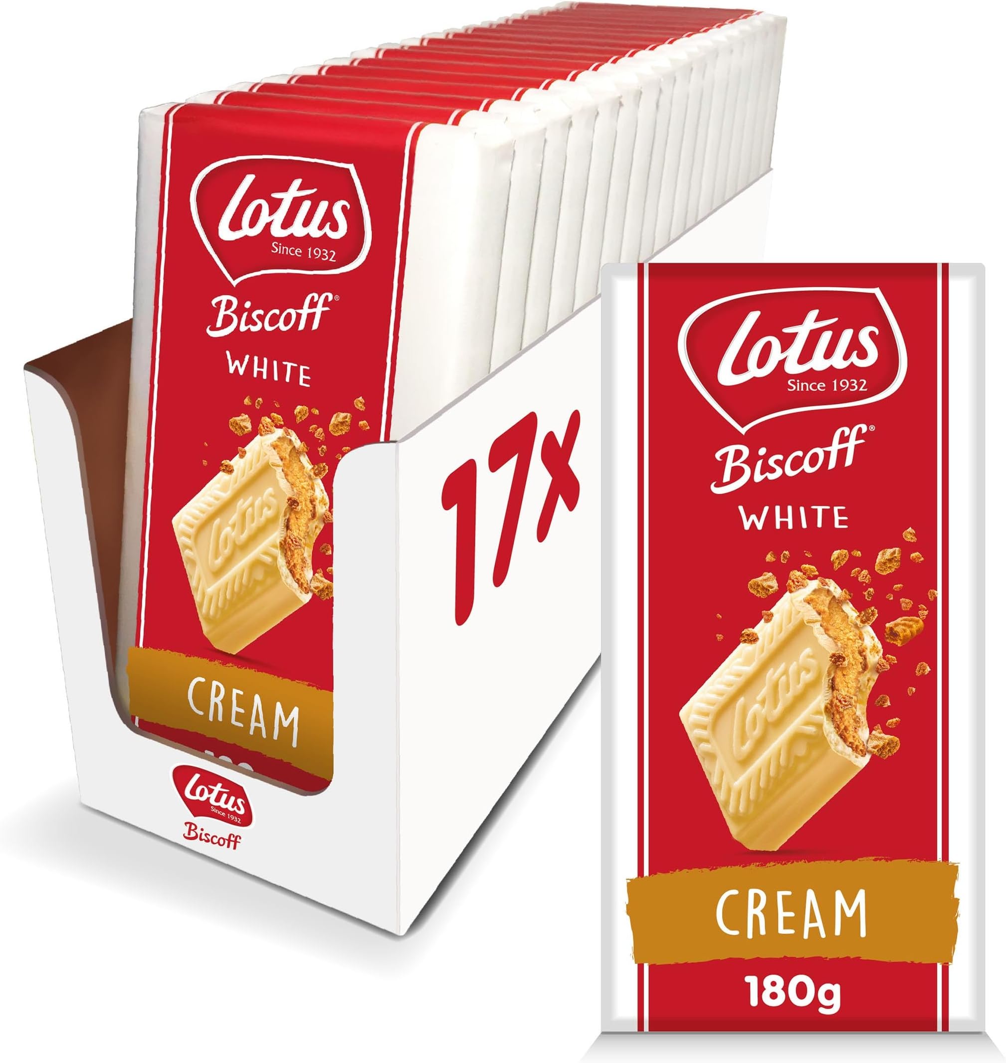Biscoff - White Chocolate Bars with smooth Biscoff cream - 17 individually wrapped bars - Belgian chocolate - 17 x 180g - 3,06kg