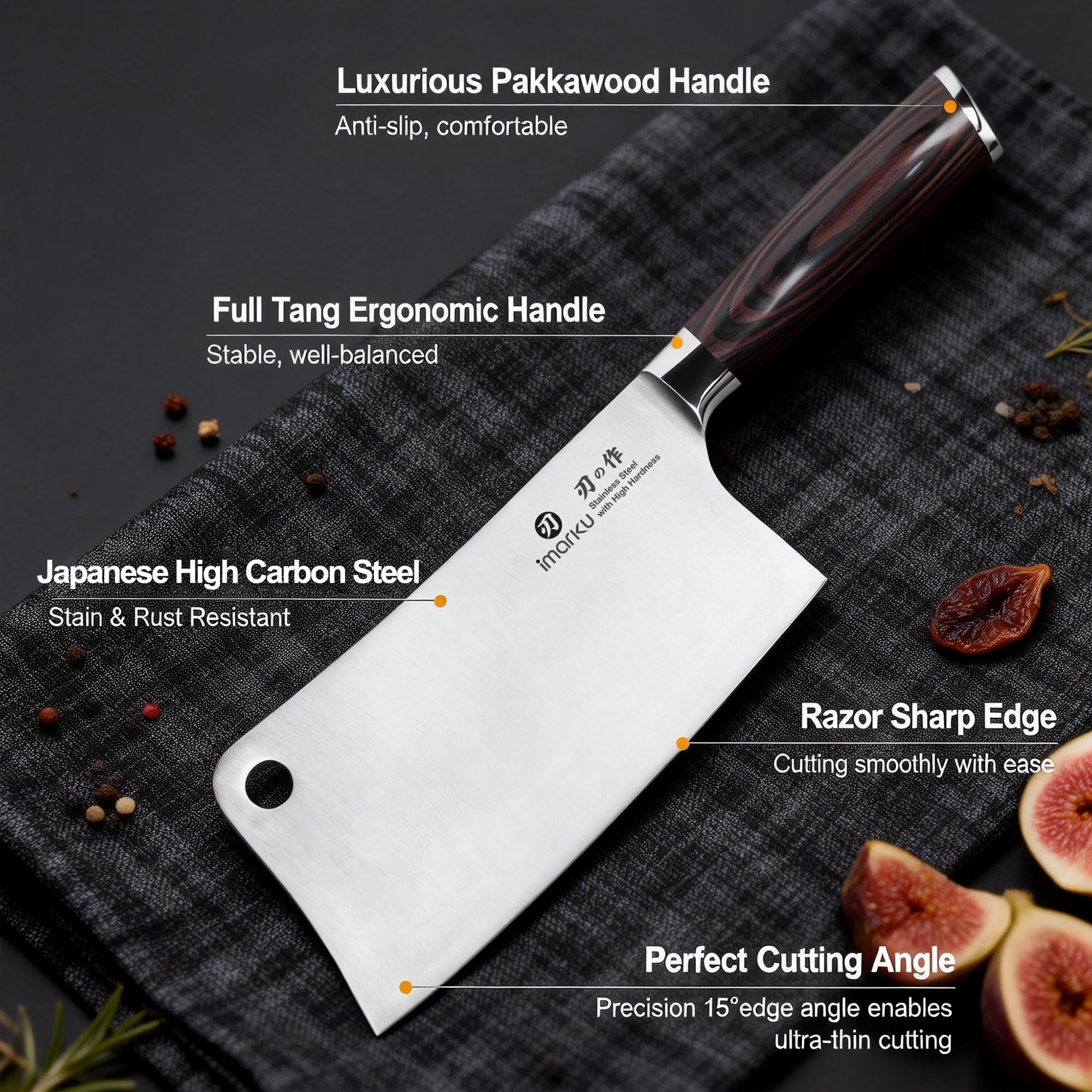 imarku Couteau Nakiri Couperet Chinois 18 cm Acier Inoxydable Professionnel